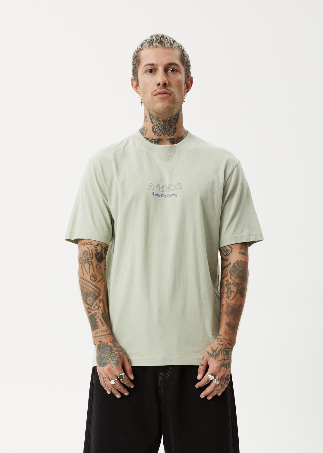 AFENDS Mens Creator - Retro Fit Tee - Eucalyptus 