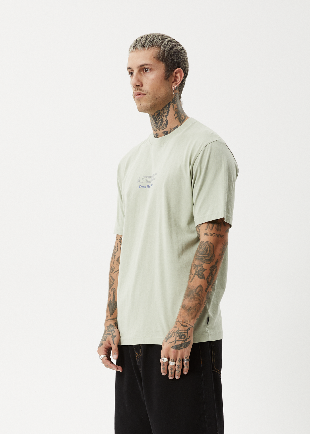 AFENDS Mens Creator - Retro Fit Tee - Eucalyptus 