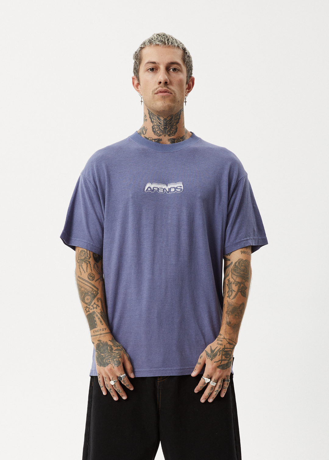 AFENDS Mens Repeat Me - Boxy Fit Tee - Marlin 