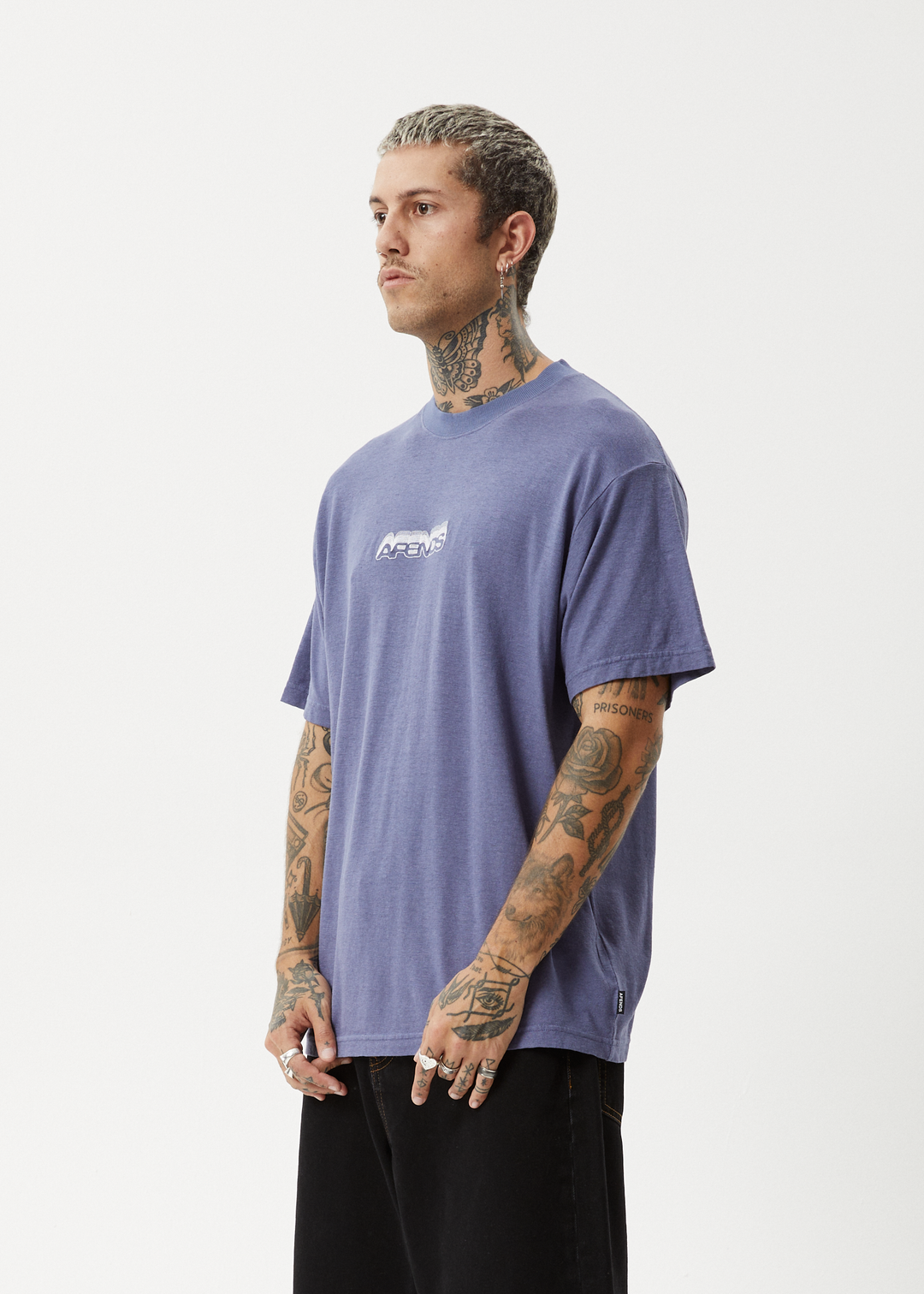 AFENDS Mens Repeat Me - Boxy Fit Tee - Marlin 