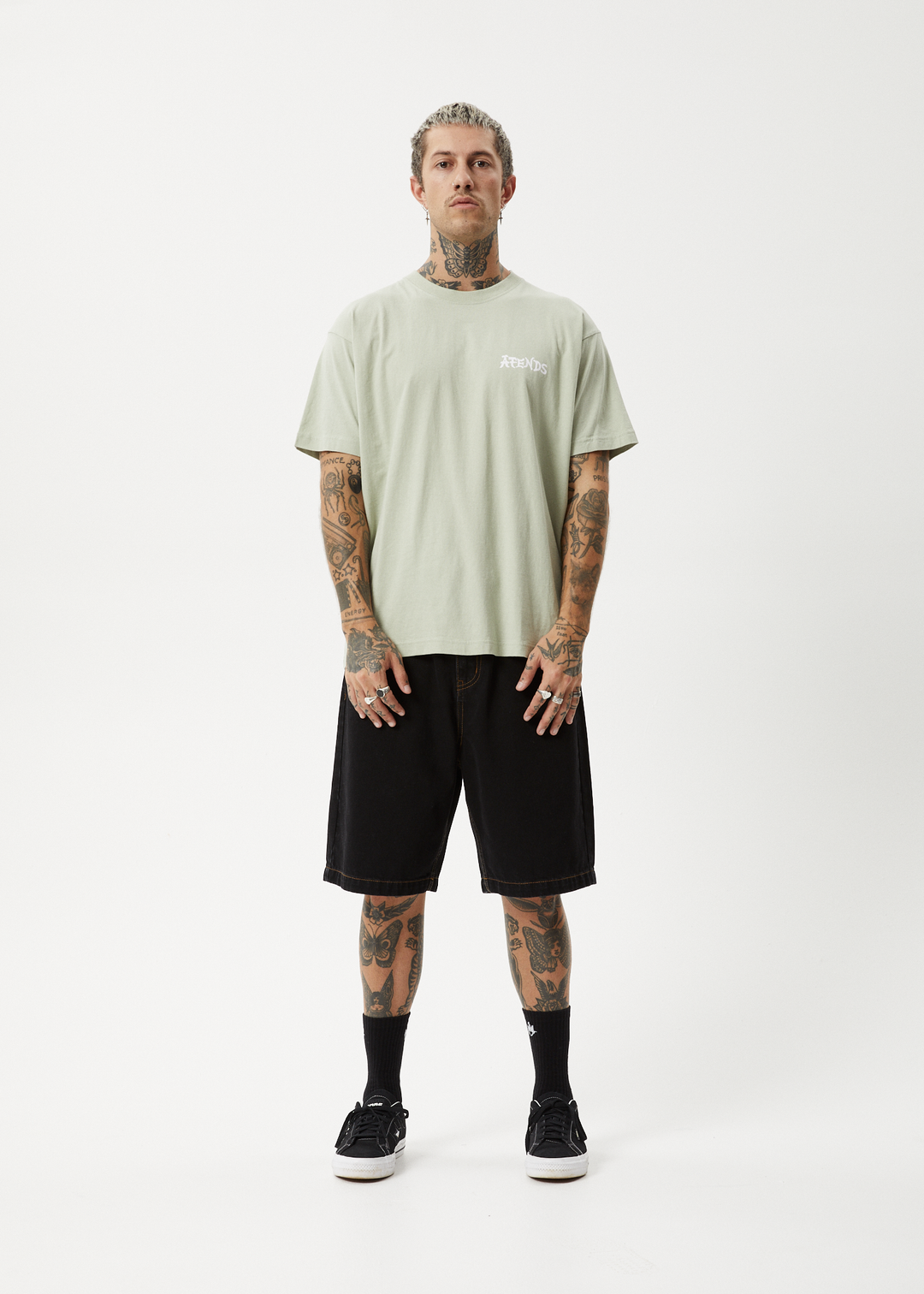 AFENDS Mens Destroyer - Boxy Fit Tee - Eucalyptus 