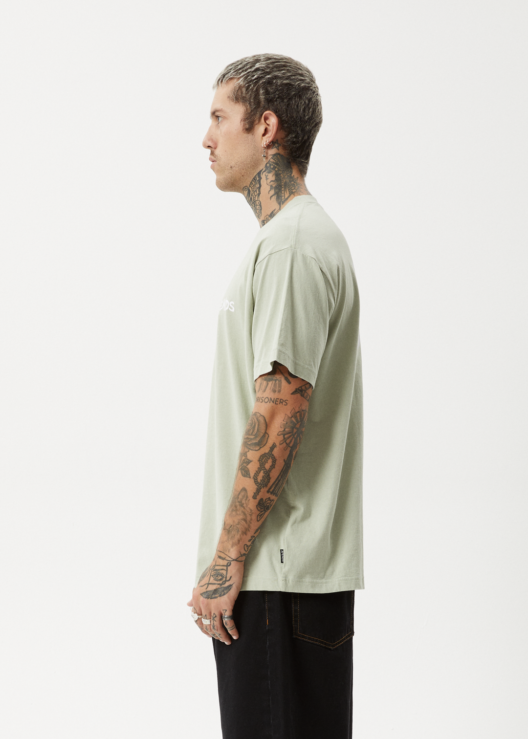 AFENDS Mens Destroyer - Boxy Fit Tee - Eucalyptus 