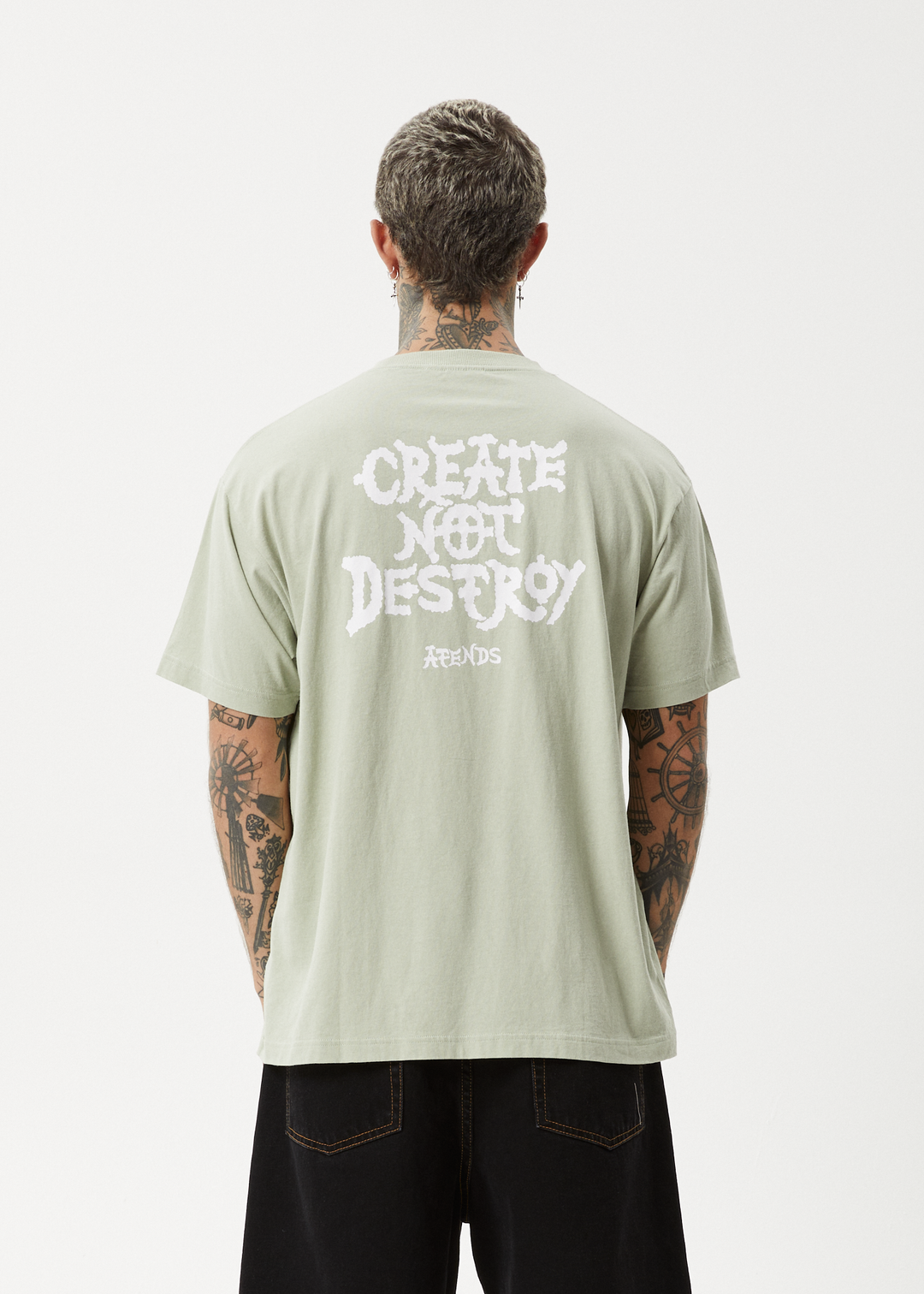 AFENDS Mens Destroyer - Boxy Fit Tee - Eucalyptus 