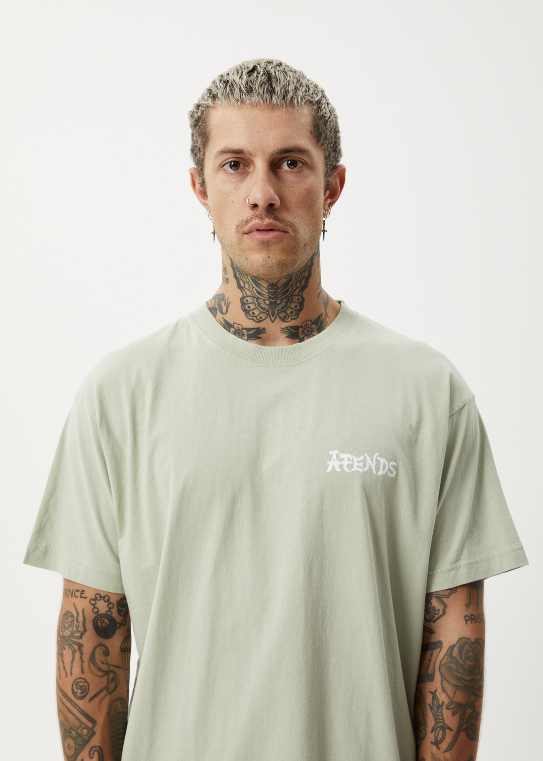 AFENDS Mens Destroyer - Boxy Fit Tee - Eucalyptus 