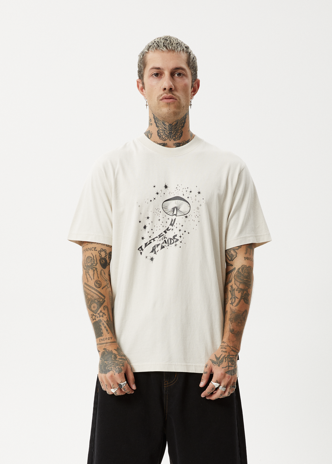 AFENDS Mens Carpet Ride - Retro Fit Tee - Moonbeam 