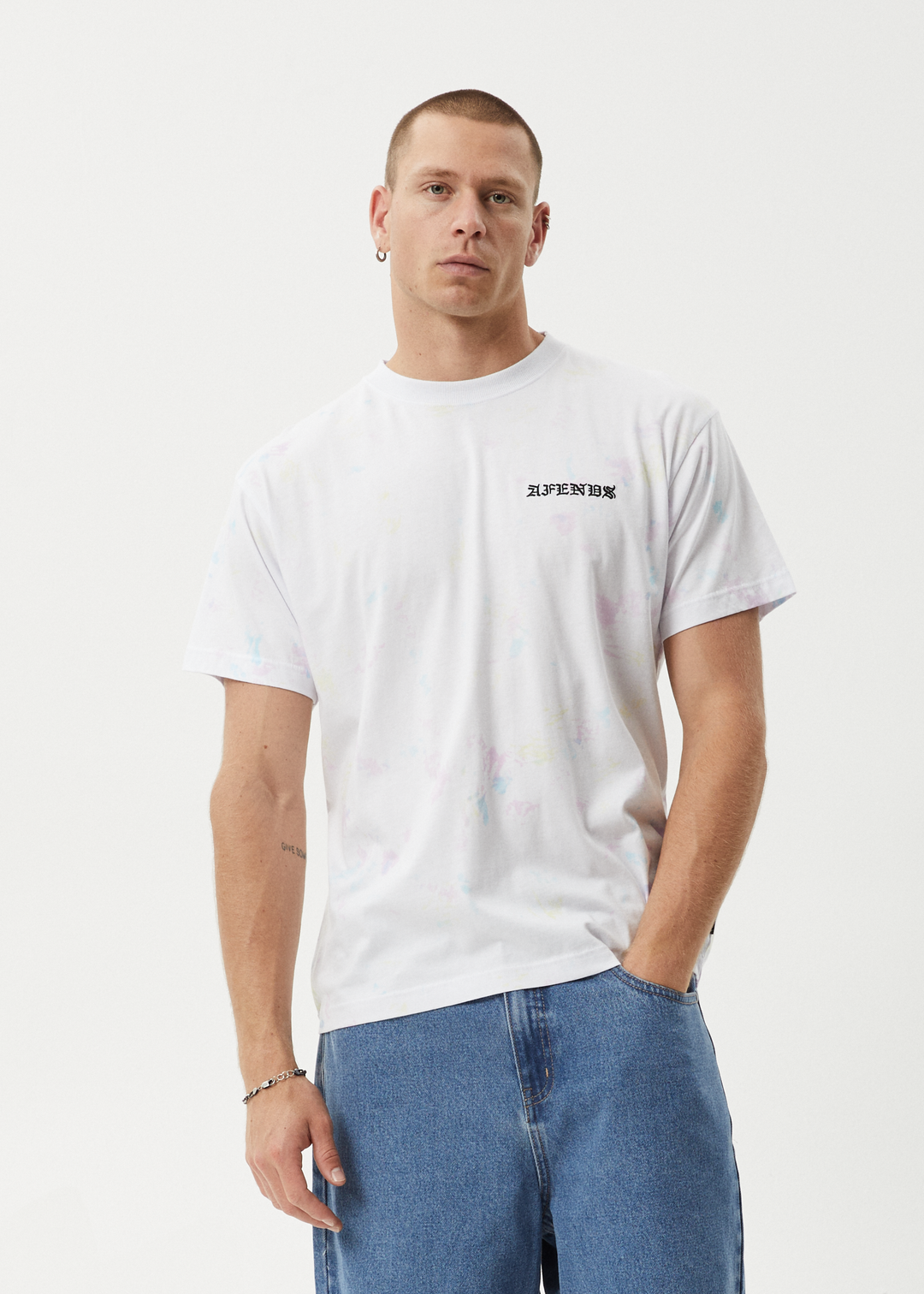 AFENDS Mens Tie Die - Boxy Fit Tee - White 