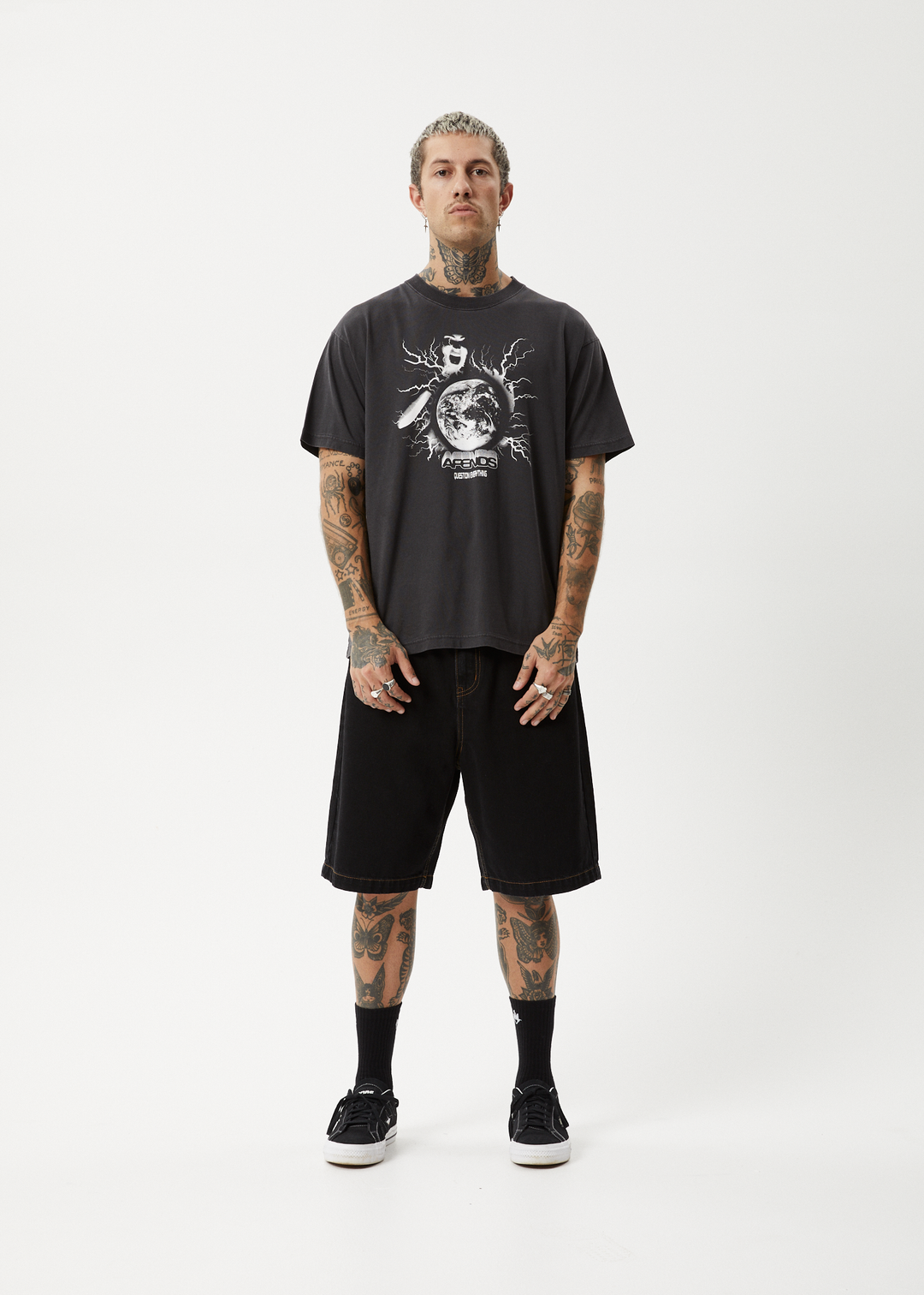 AFENDS Mens Doom Gen - Boxy Fit Tee - Stone Black 