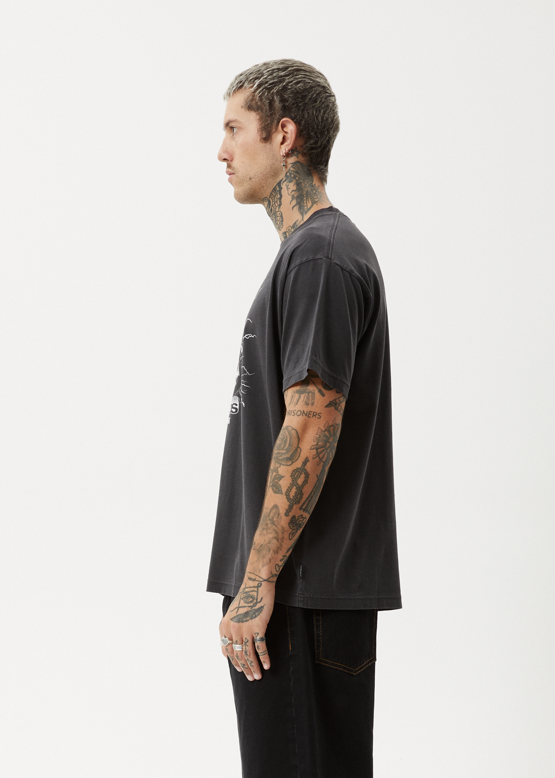 AFENDS Mens Doom Gen - Boxy Fit Tee - Stone Black 