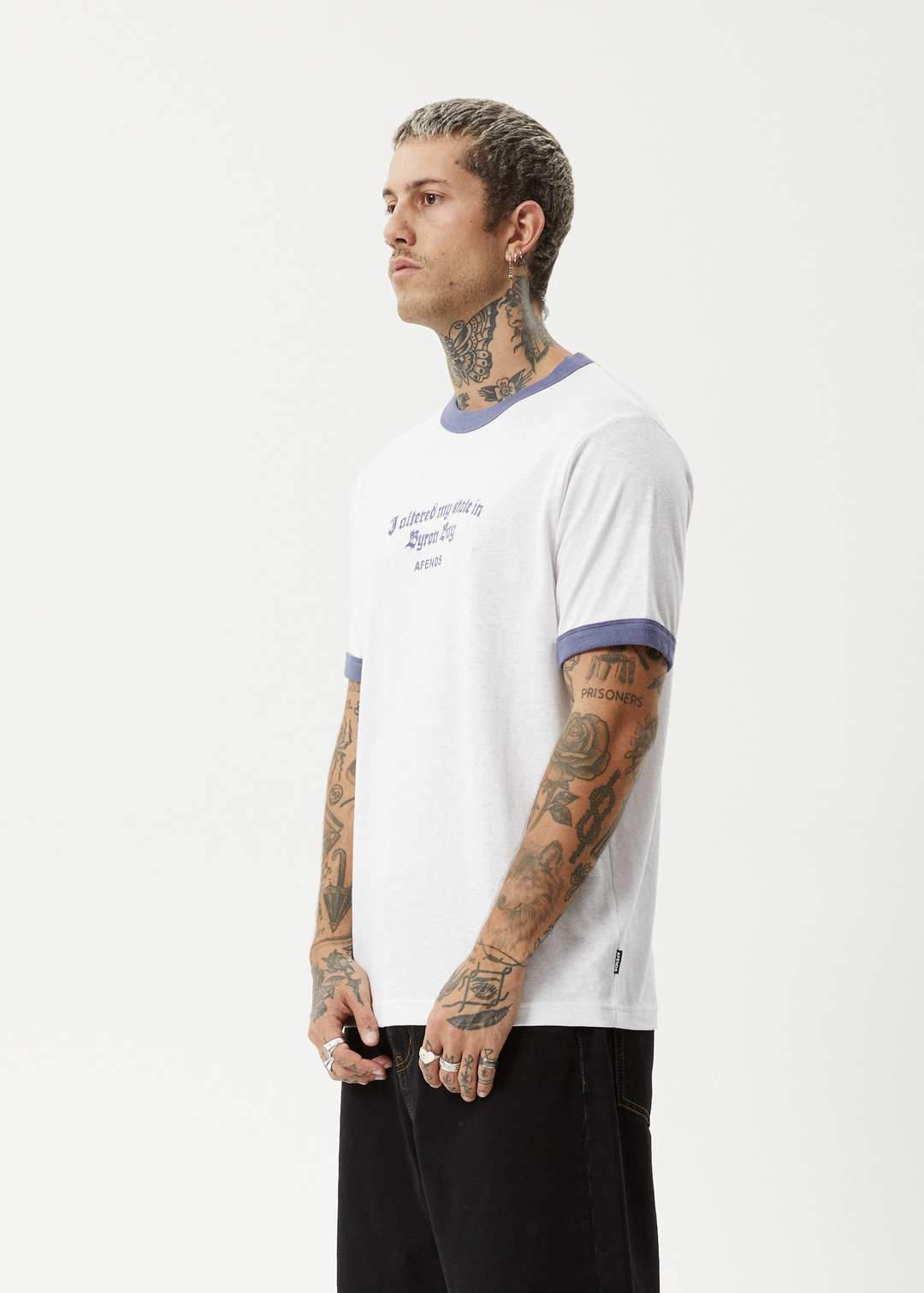 AFENDS Mens Byron Trip - Ringer Tee - White 