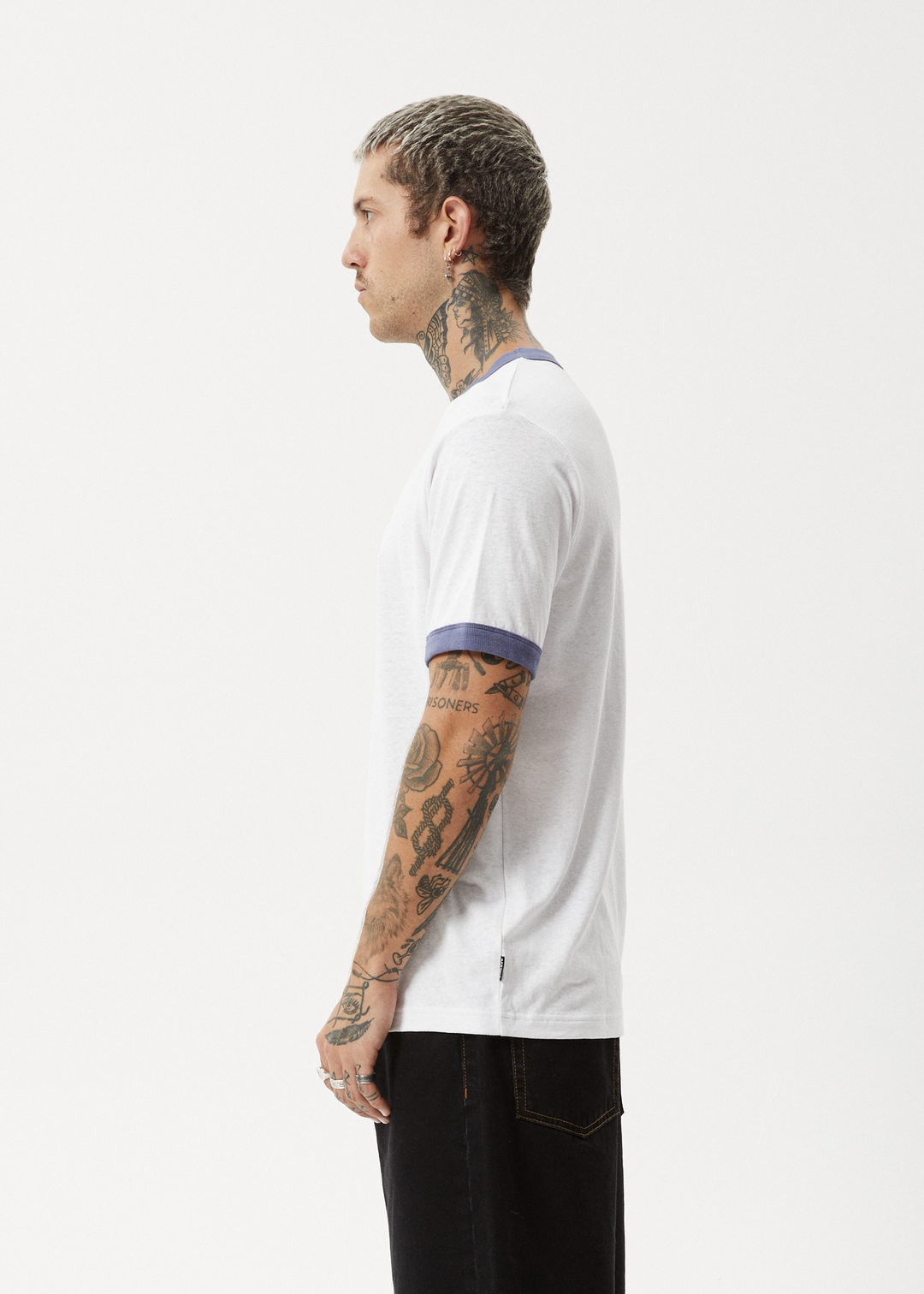 AFENDS Mens Byron Trip - Ringer Tee - White 