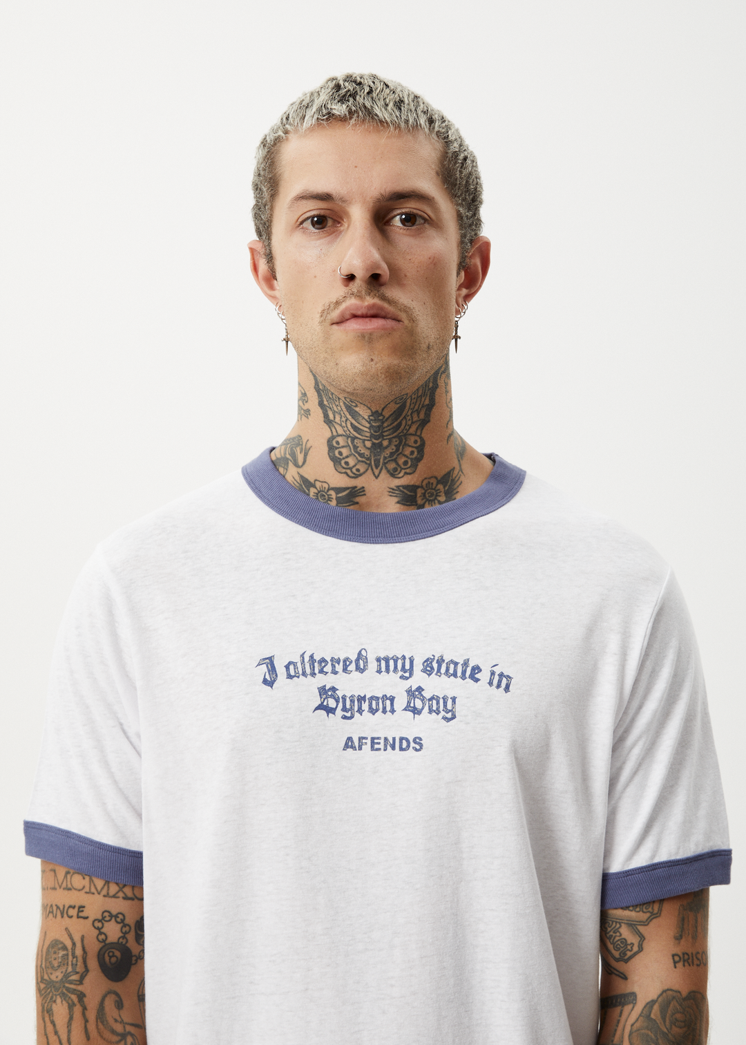 AFENDS Mens Byron Trip - Ringer Tee - White 