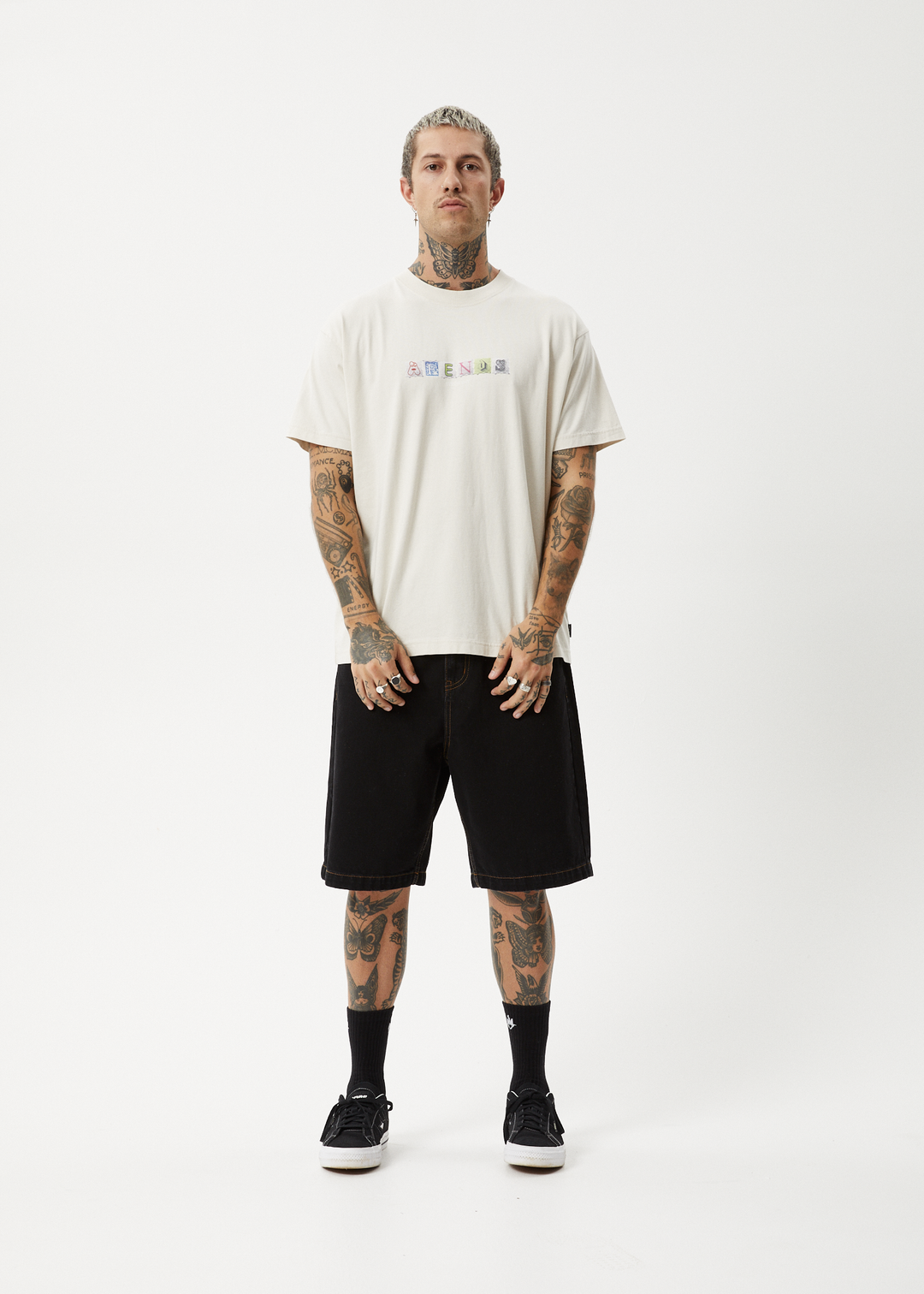 AFENDS Mens Take A Trip - Boxy Fit Tee - Moonbeam 