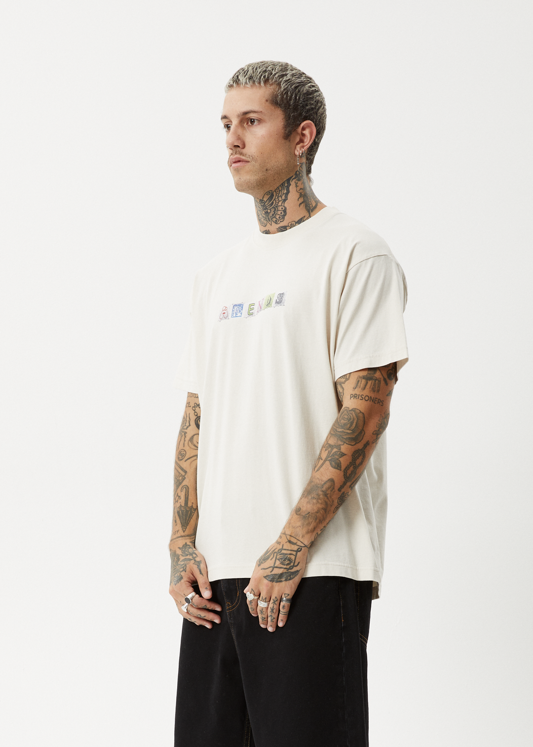 AFENDS Mens Take A Trip - Boxy Fit Tee - Moonbeam 