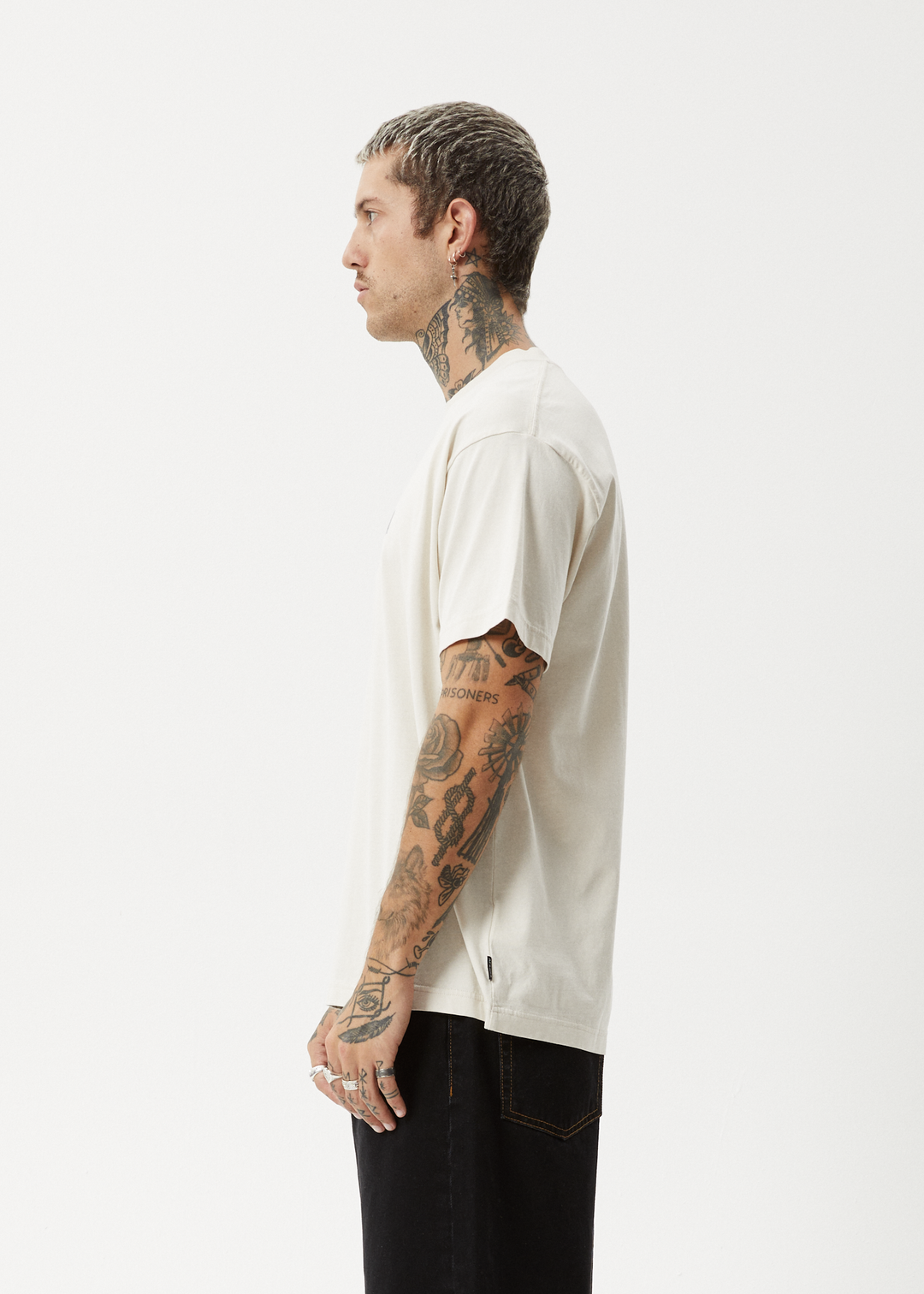 AFENDS Mens Take A Trip - Boxy Fit Tee - Moonbeam 