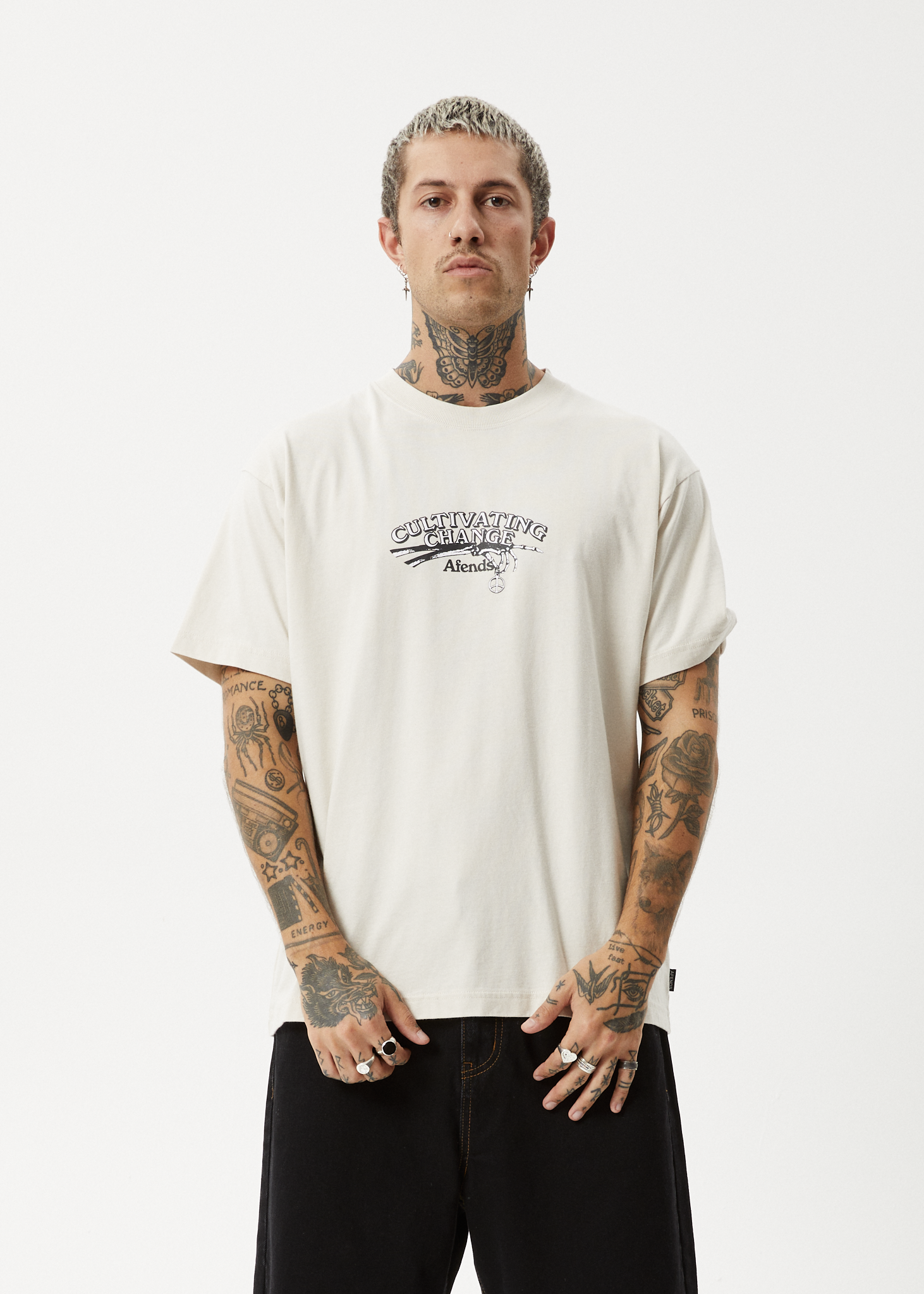 AFENDS Mens Cultivate Me - Boxy Tee - Moonbeam