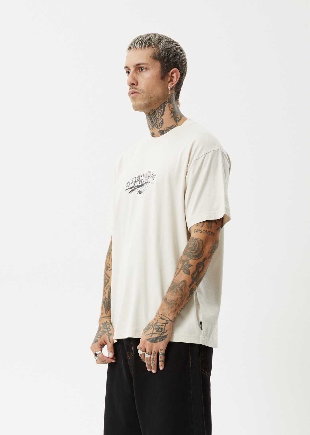 AFENDS Mens Cultivate Me - Boxy Fit Tee - Moonbeam 