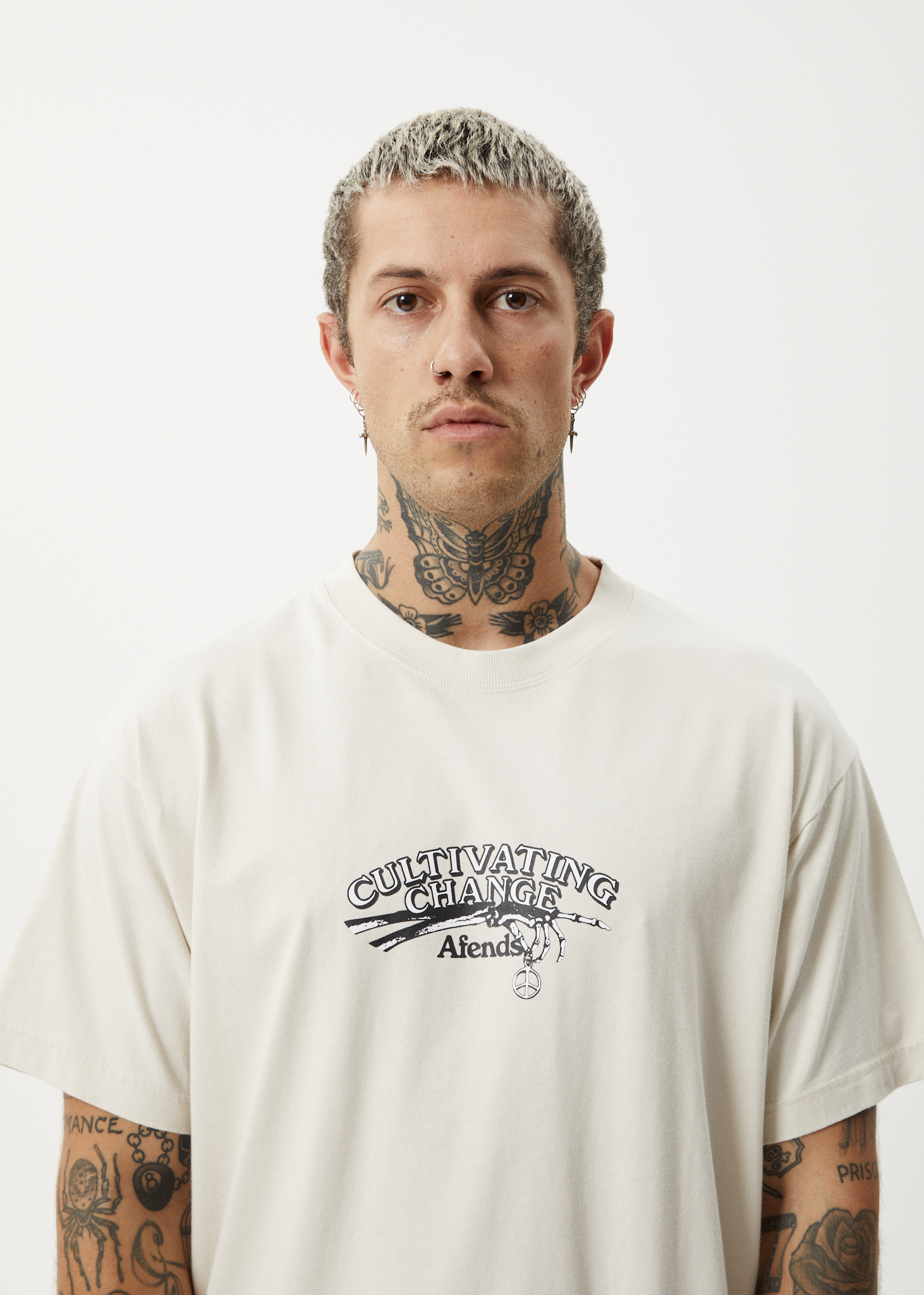 AFENDS Mens Cultivate Me - Boxy Tee - Moonbeam