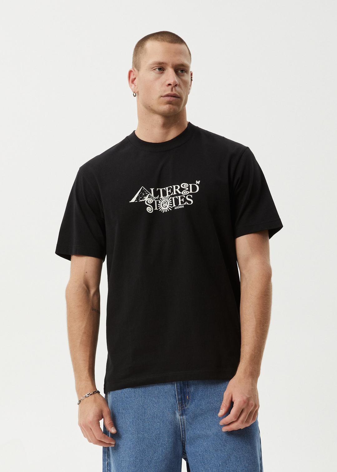 AFENDS Mens Deep State - Heavy Weight Retro Fit Tee - Black 