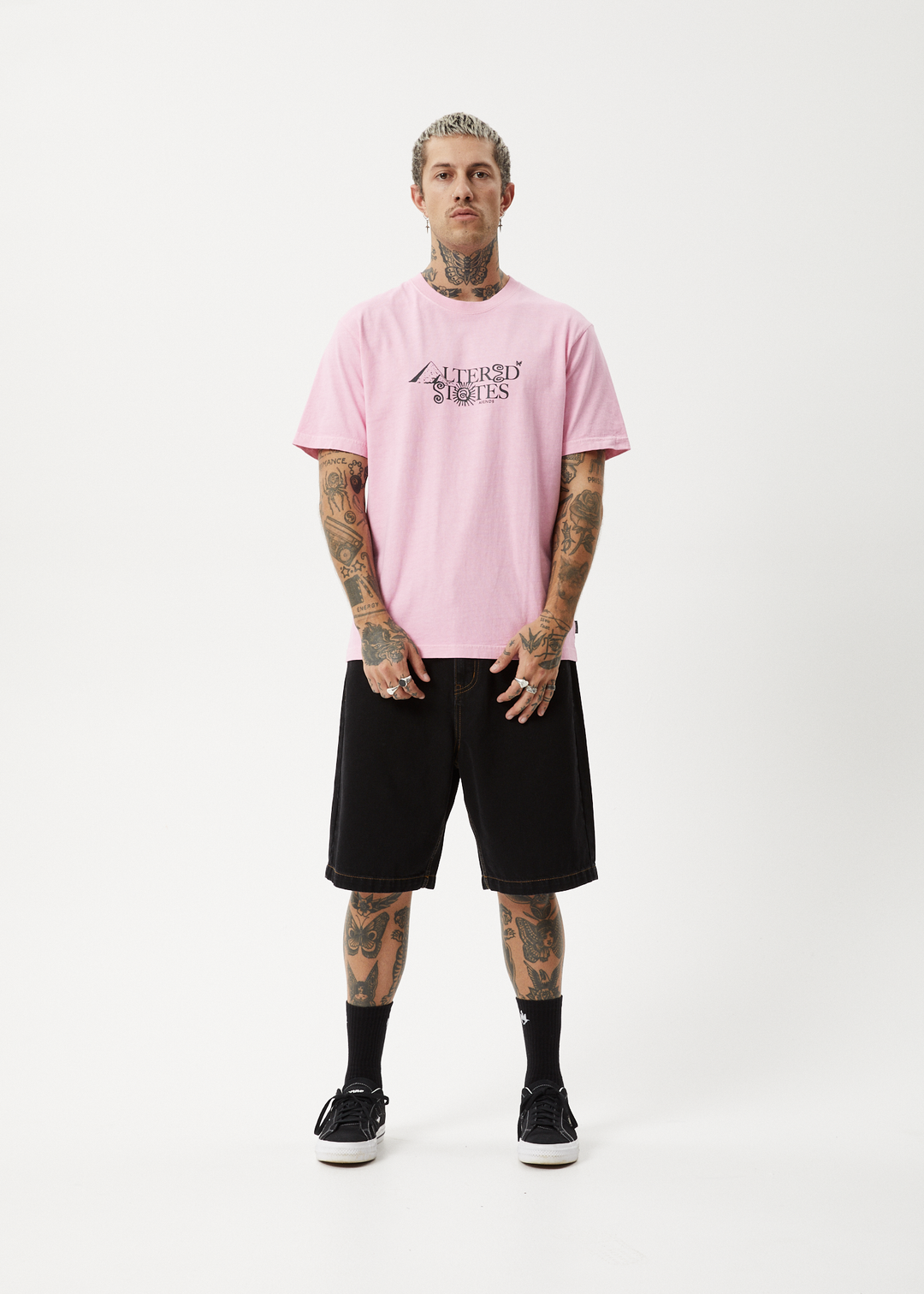 AFENDS Mens Deep State - Heavy Weight Retro Fit Tee - Vintage Pink 