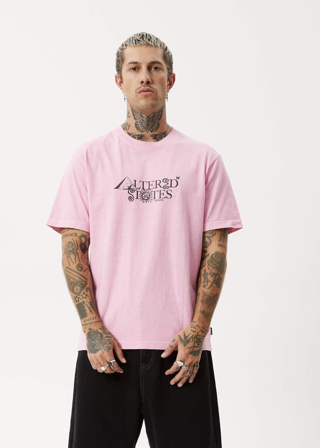 AFENDS Mens Deep State - Heavy Weight Retro Fit Tee - Vintage Pink 