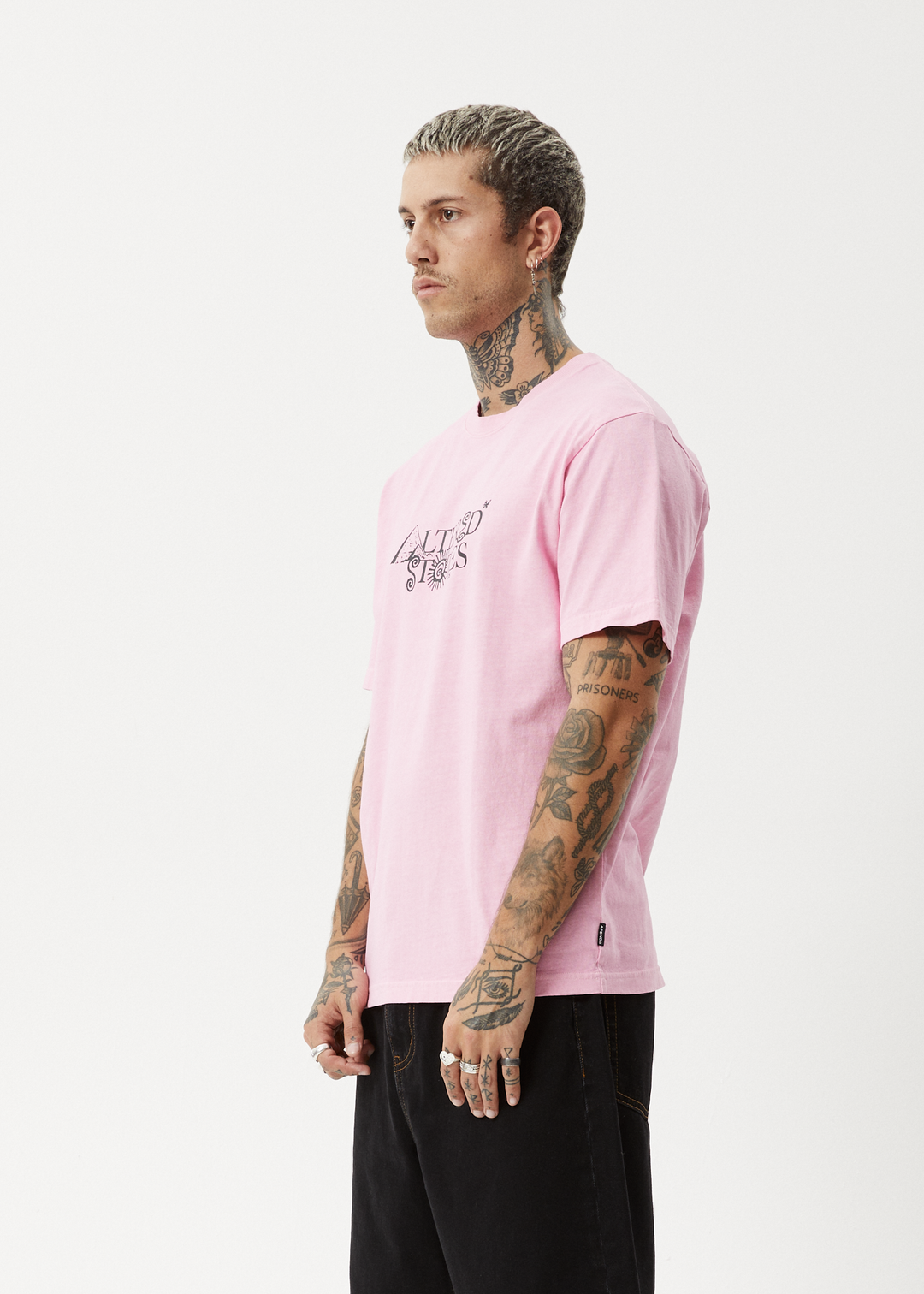 AFENDS Mens Deep State - Heavy Weight Retro Fit Tee - Vintage Pink 