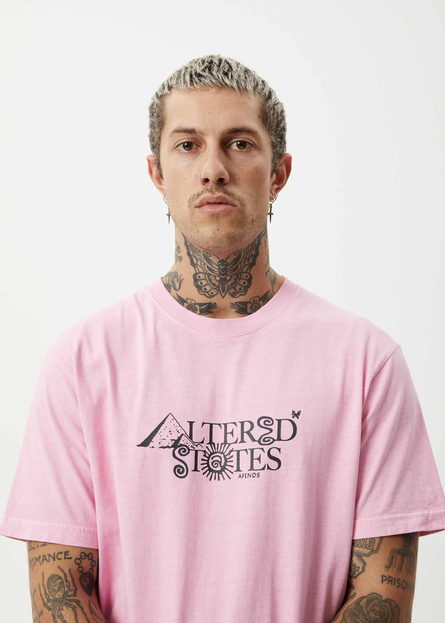 AFENDS Mens Deep State - Heavyweight Retro Tee - Vintage Pink