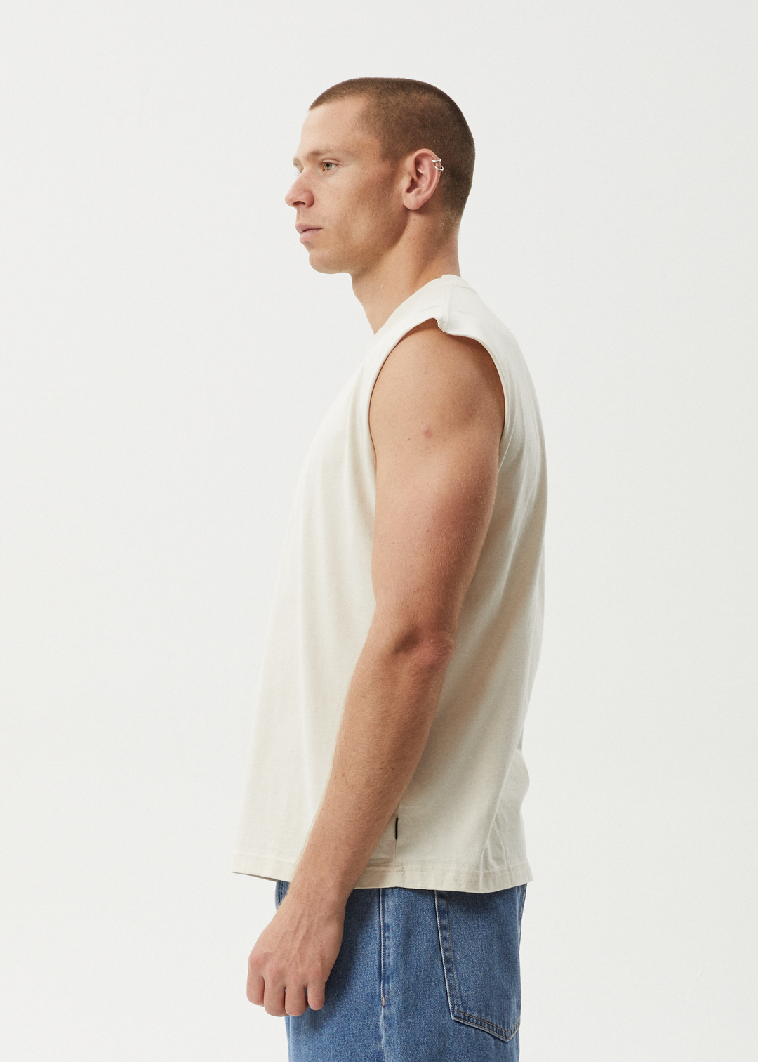 AFENDS Mens Peace Out - Sleeveless Tee - Moonbeam 