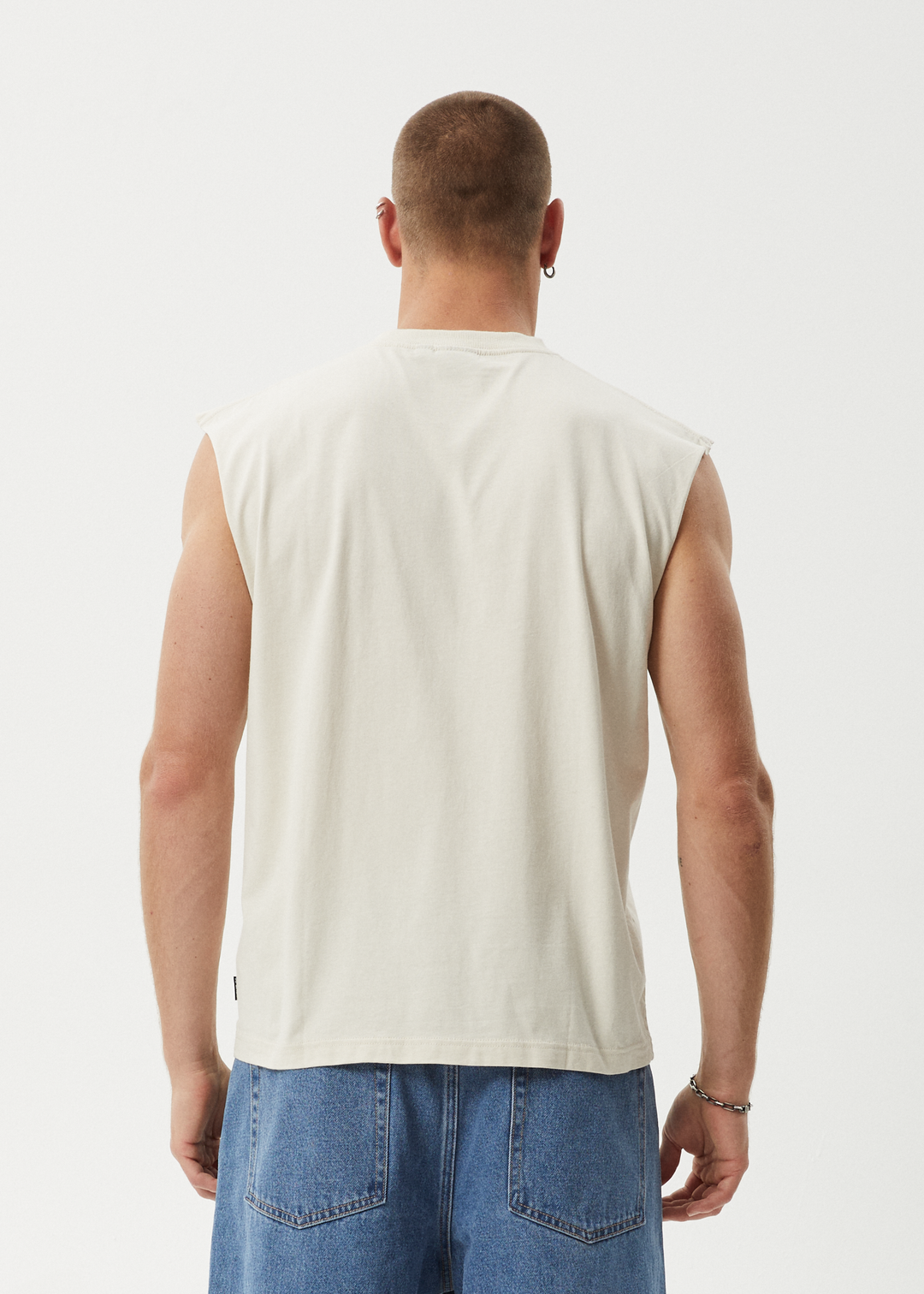 AFENDS Mens Peace Out - Sleeveless Tee - Moonbeam 