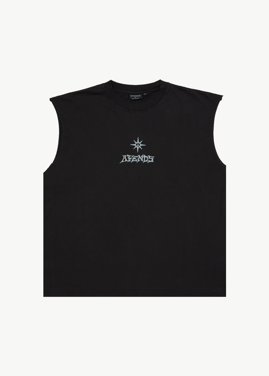 AFENDS Mens Peace Out - Sleeveless Tee - Stone Black 