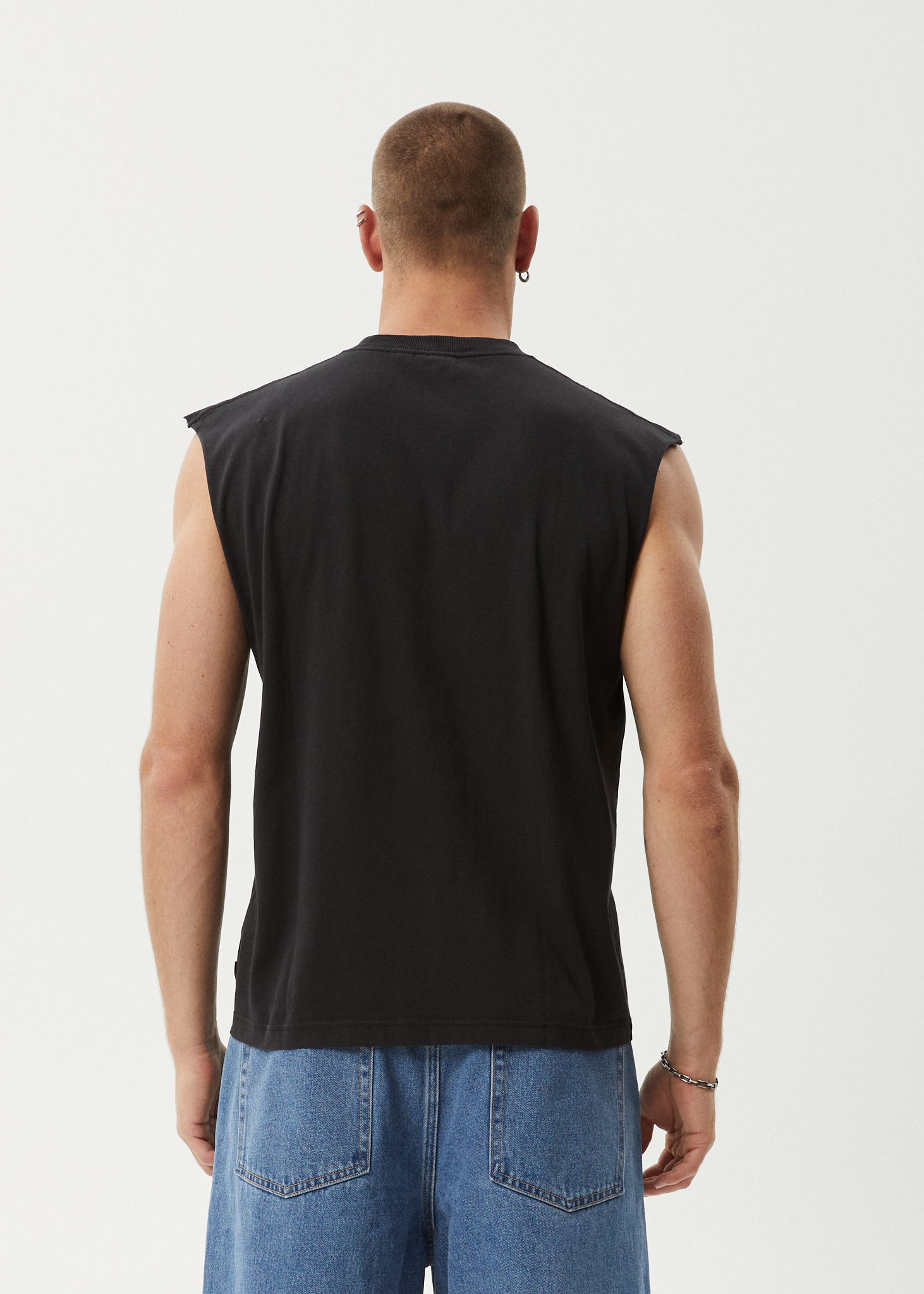 AFENDS Mens Peace Out - Sleeveless Tee - Stone Black