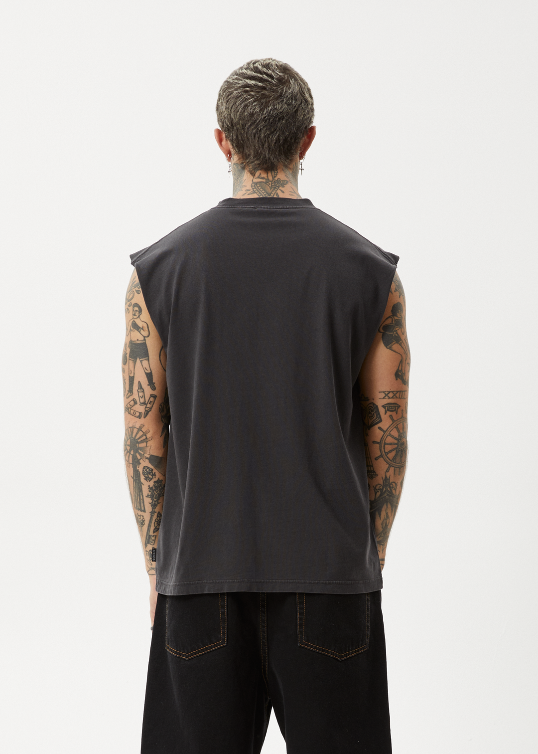 AFENDS Mens Destroyer - Sleeveless Tee - Stone Black 