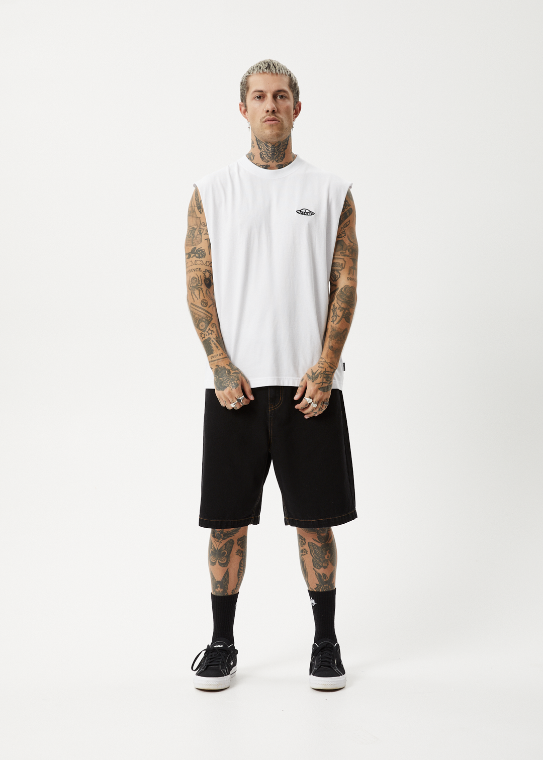 AFENDS Mens Earthling - Sleeveless Tee - White 