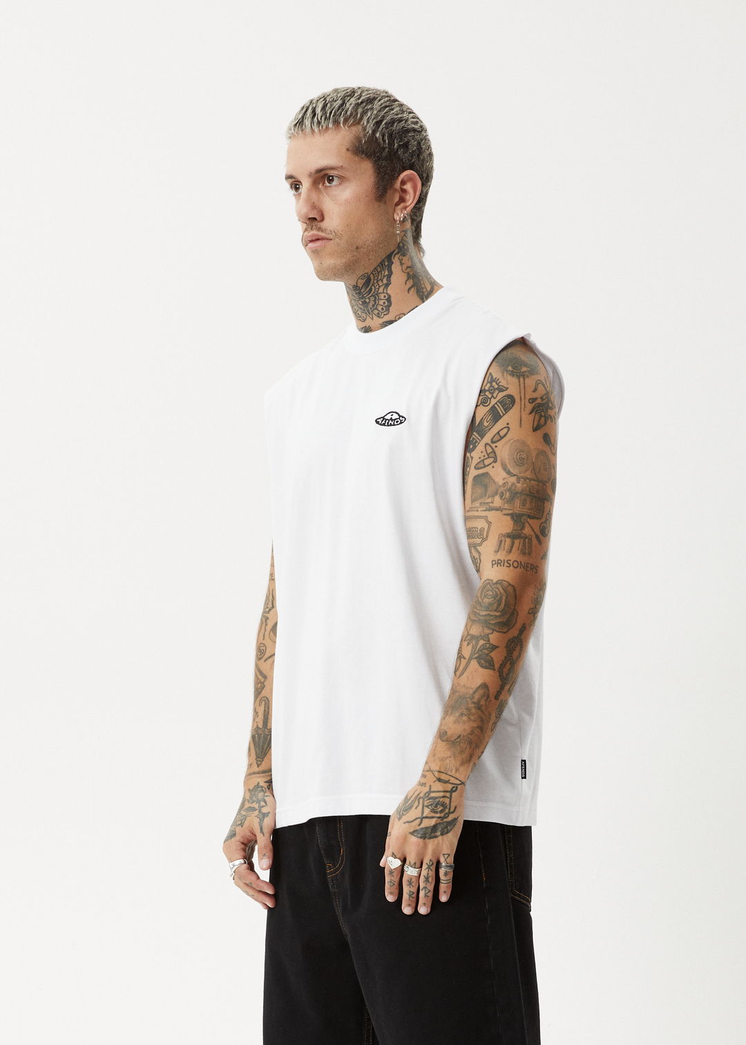 AFENDS Mens Earthling - Sleeveless Tee - White 