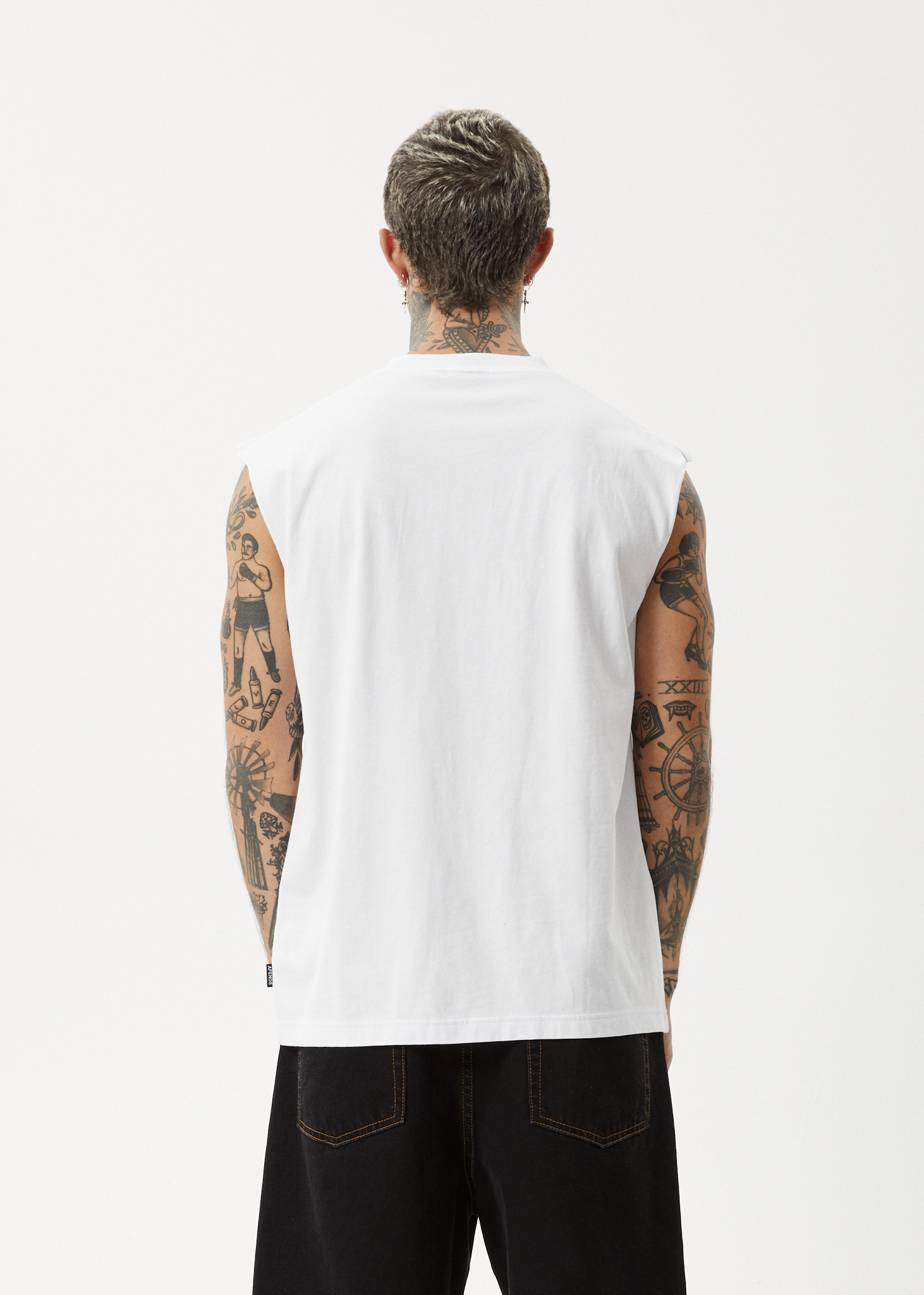 AFENDS Mens Earthling - Sleeveless Tee - White