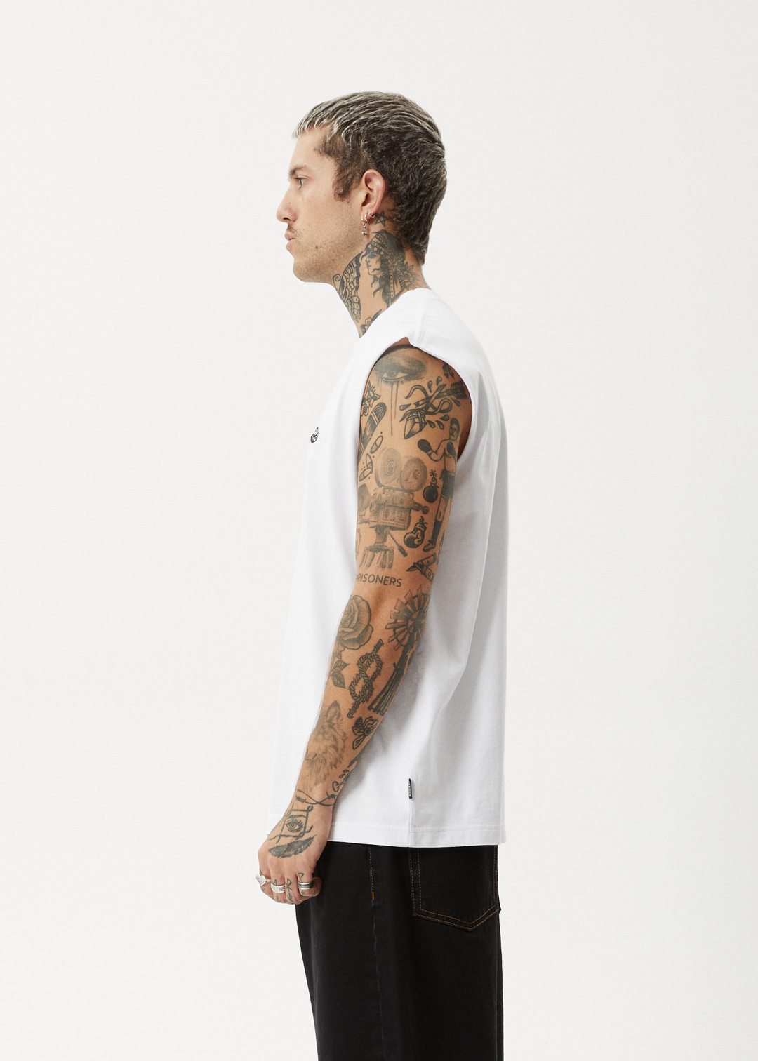 AFENDS Mens Earthling - Sleeveless Tee - White 