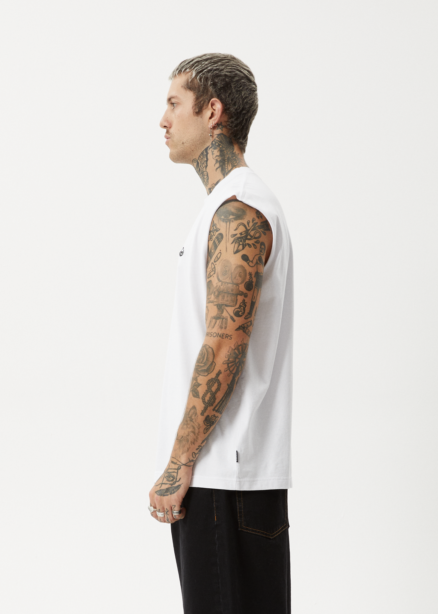 AFENDS Mens Earthling - Sleeveless Tee - White