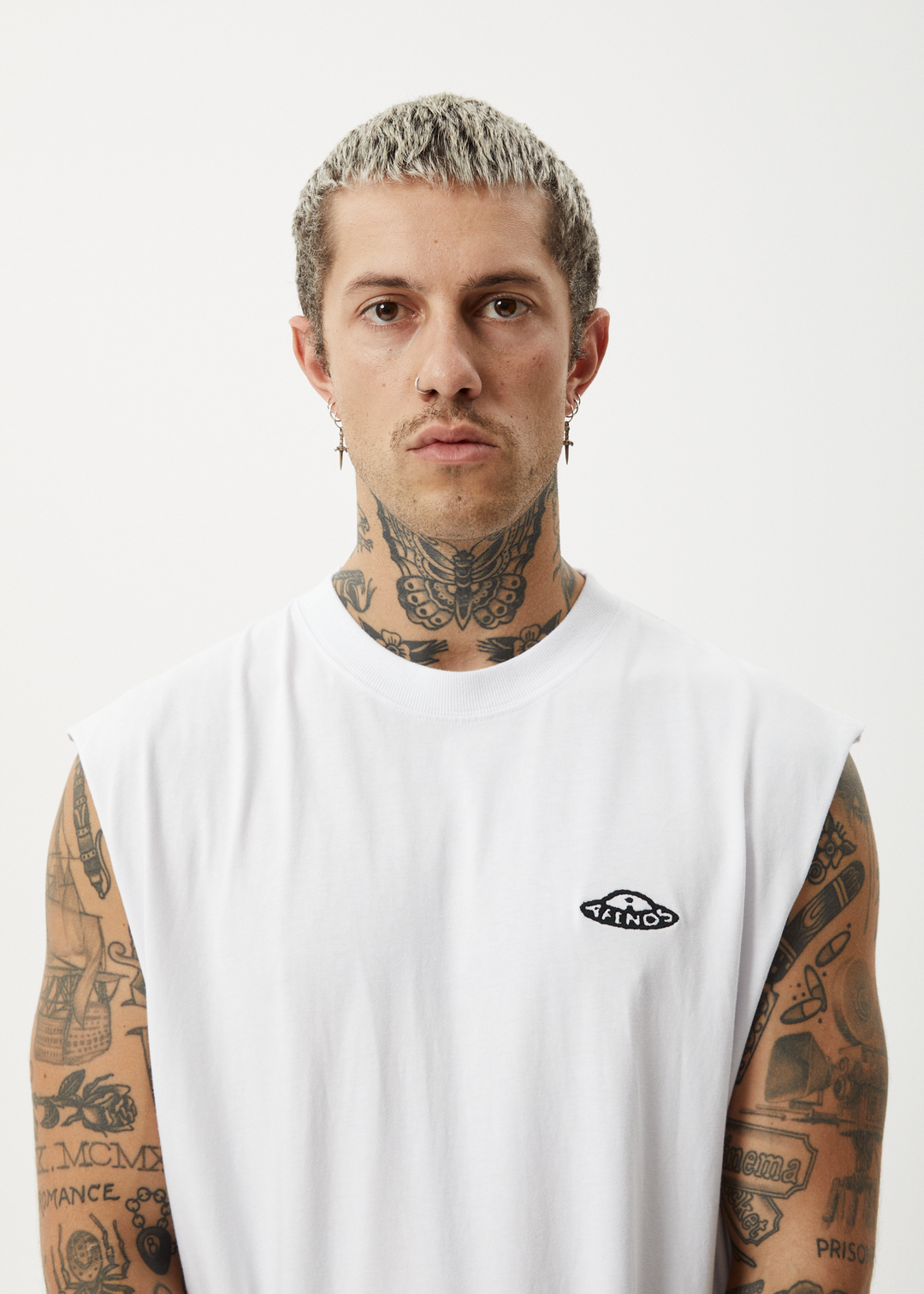 AFENDS Mens Earthling - Sleeveless Tee - White 