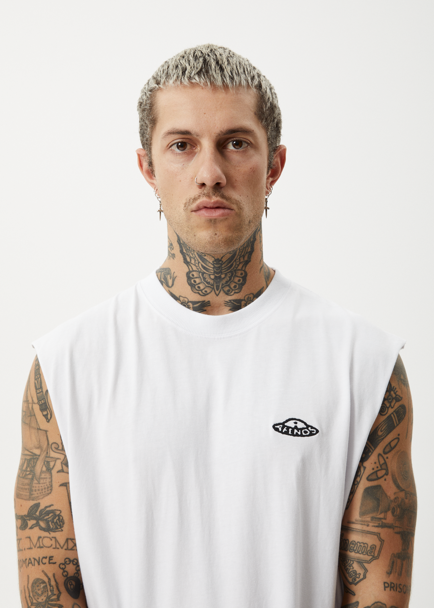AFENDS Mens Earthling - Sleeveless Tee - White