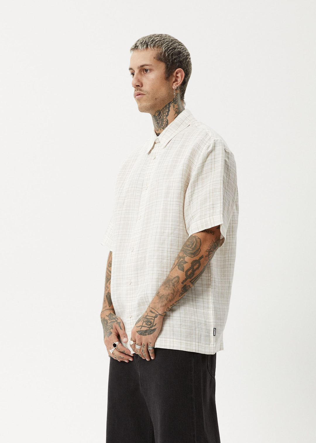 AFENDS Mens Criss Cross - Short Sleeve Shirt - Taupe 