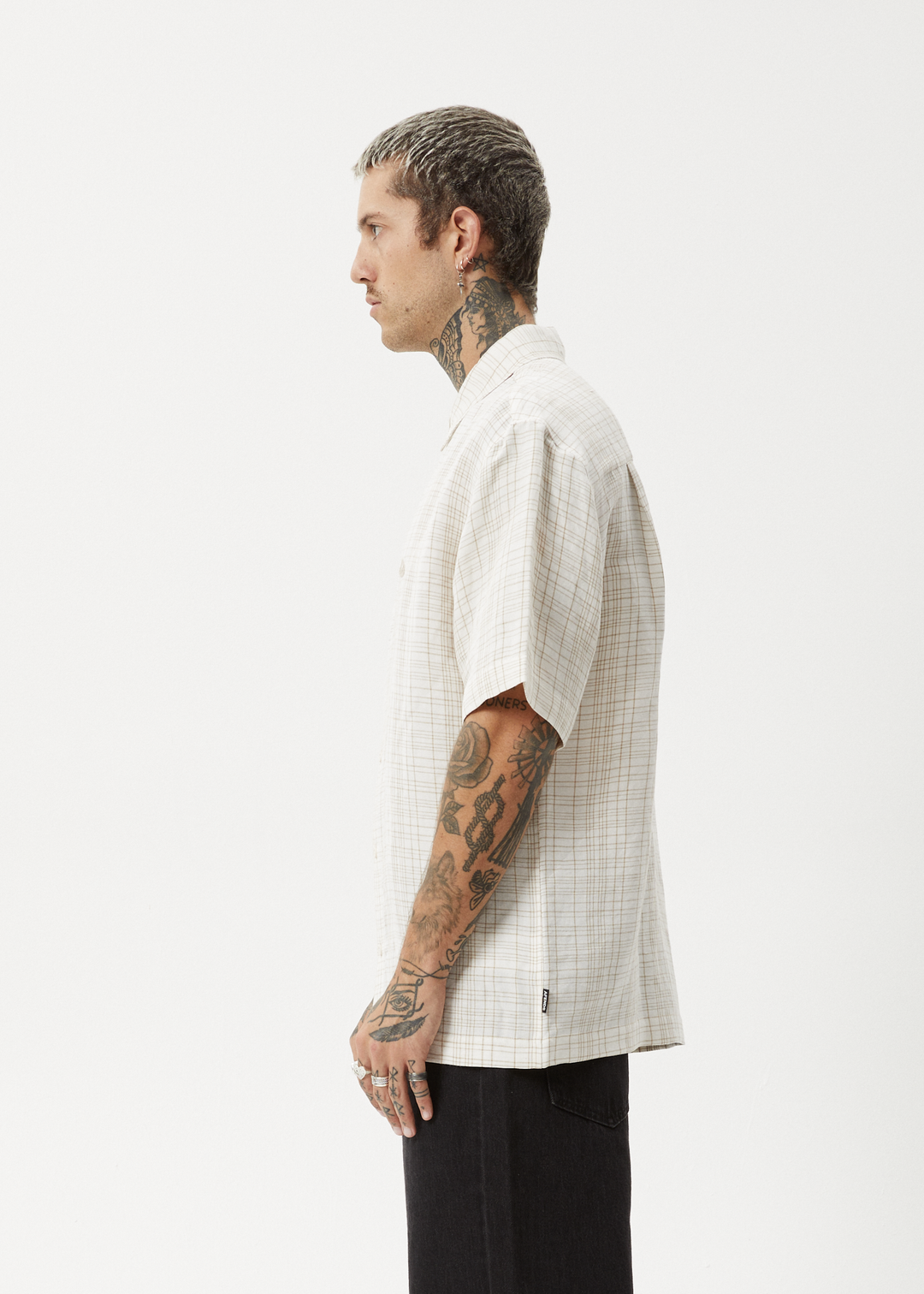 AFENDS Mens Criss Cross - Short Sleeve Shirt - Taupe 