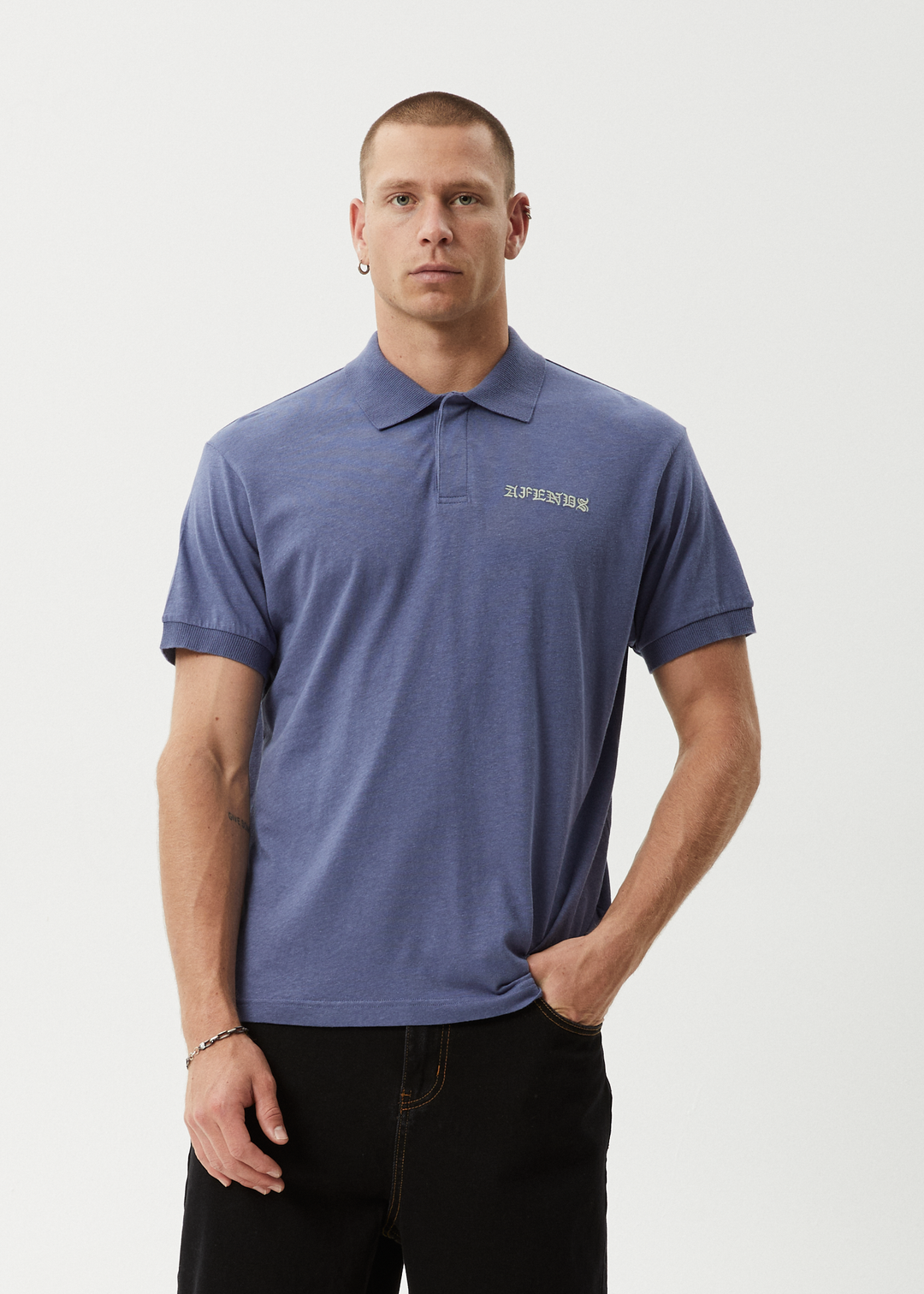 AFENDS Mens Byron Trip - Short Sleeve Polo Shirt - Marlin 