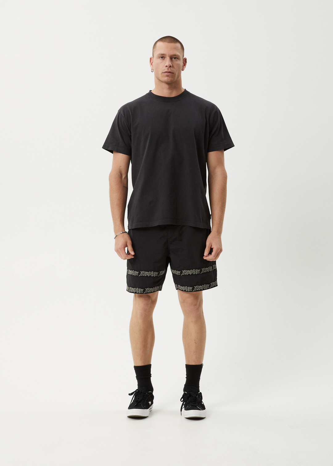 AFENDS Mens Peace Out Tape - Elastic Waist Short - Black 