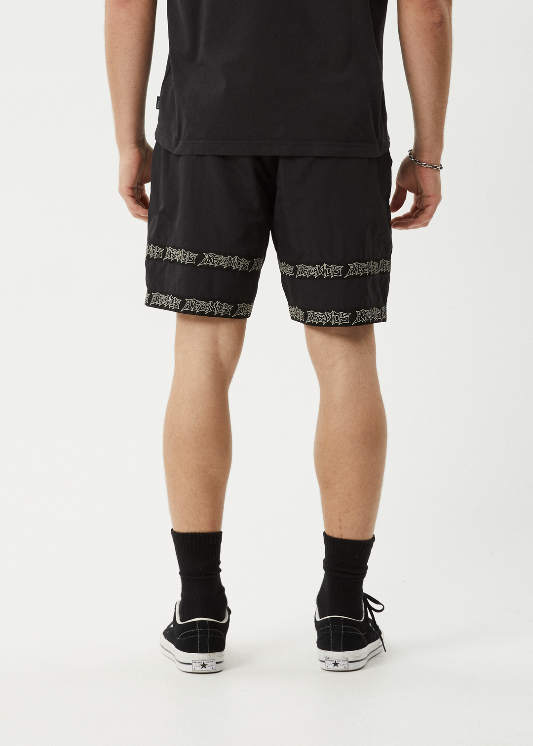 AFENDS Mens Peace Out Tape - Elastic Waist Short - Black 