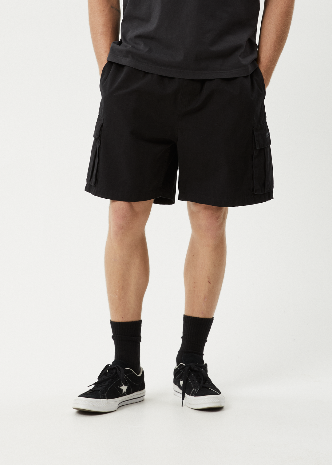 AFENDS Mens Ripped Out 98 - Oversized Cargo Short 20" - Black 