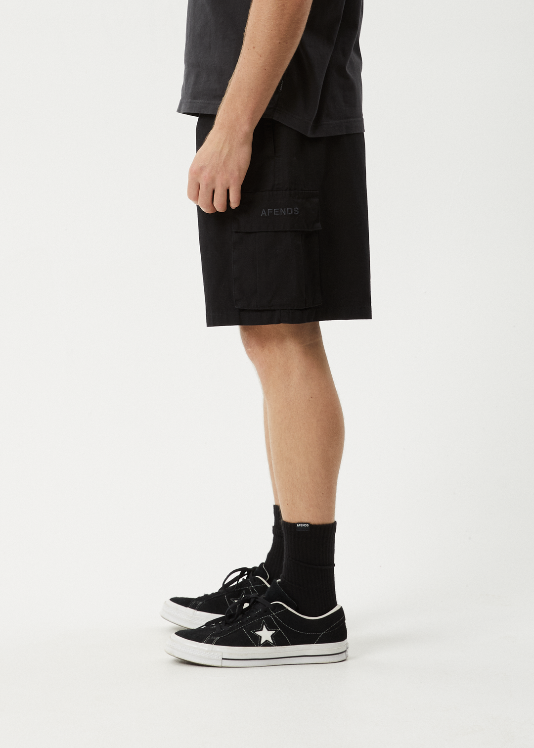 AFENDS Mens Ripped Out 98 - Oversized Cargo Short 20" - Black 