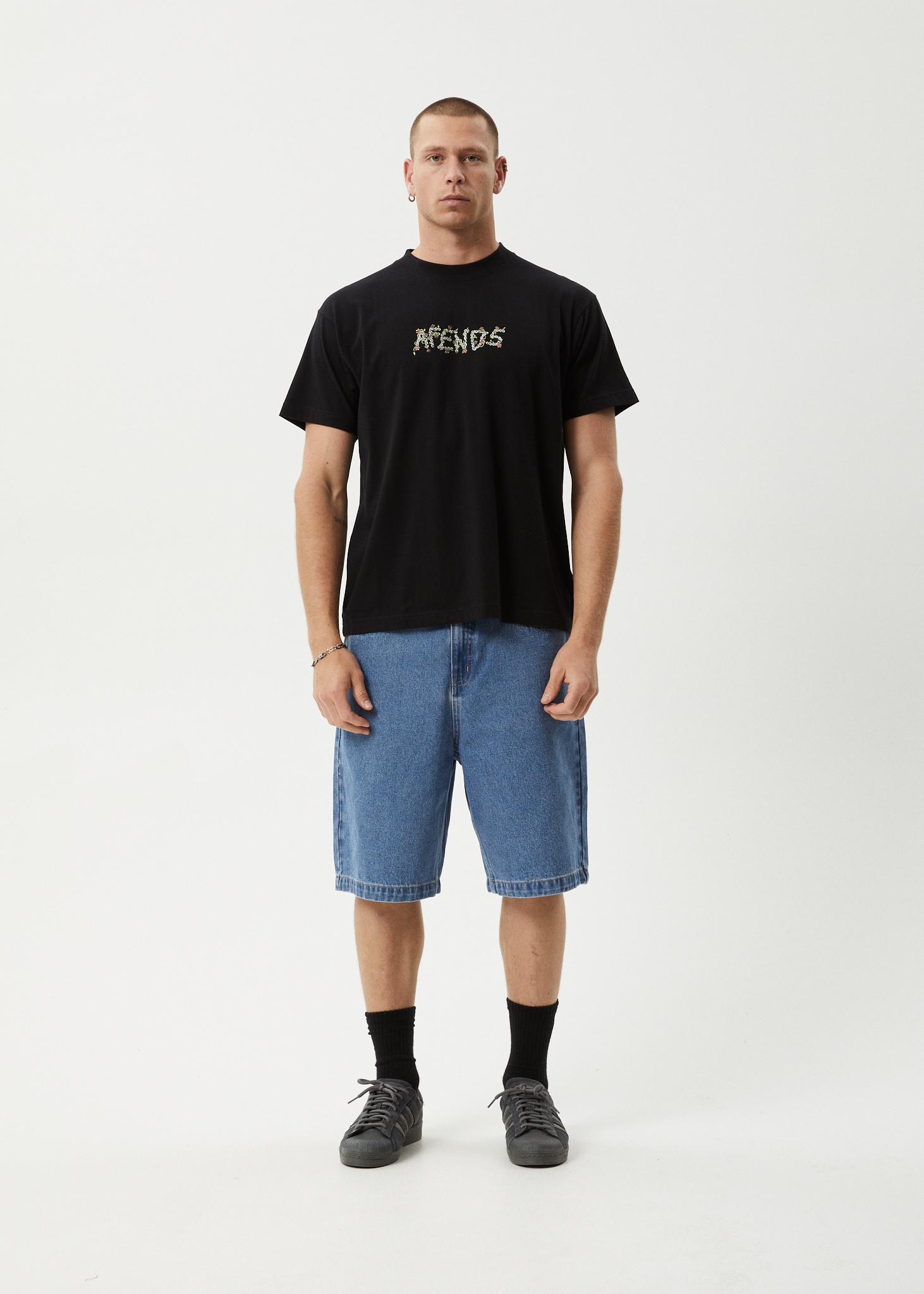 AFENDS Mens Daisy Chain - Boxy Tee - Black