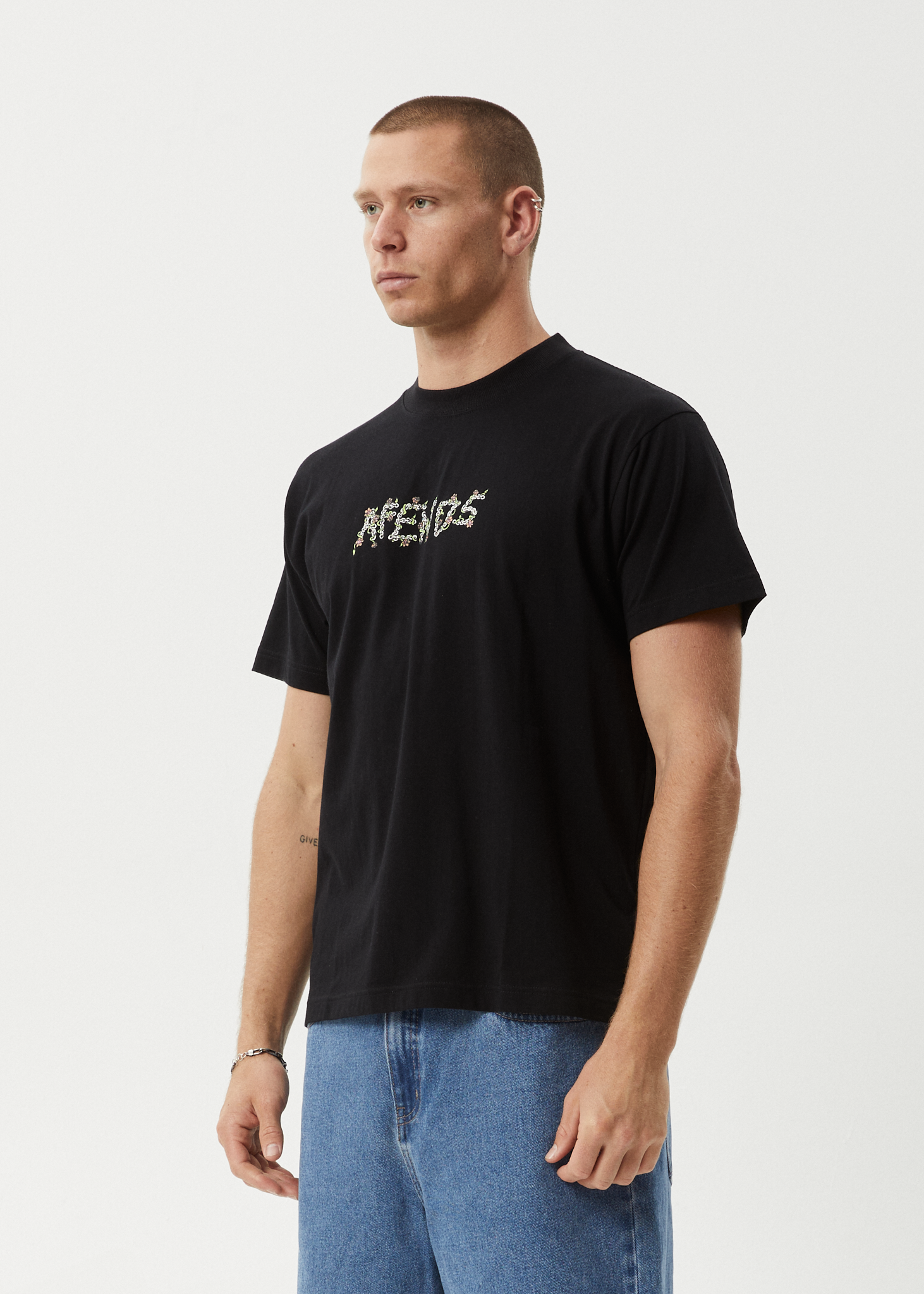 AFENDS Mens Daisy Chain - Boxy Tee - Black
