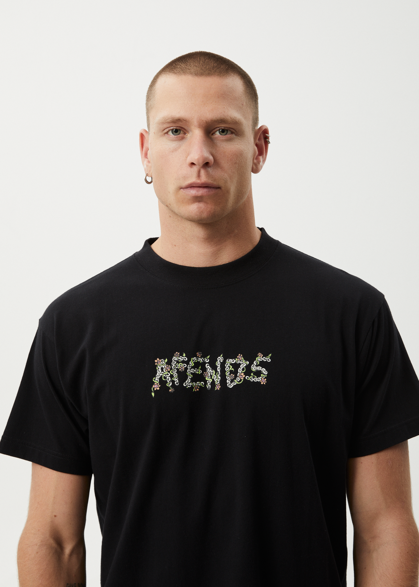 AFENDS Mens Daisy Chain - Boxy Tee - Black