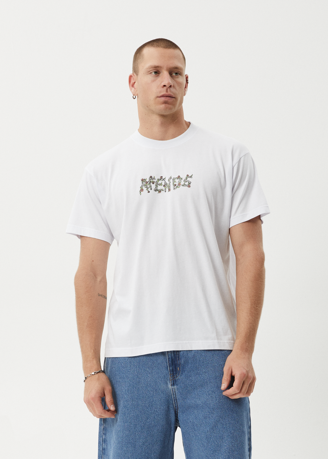 AFENDS Mens Daisy Chain - Boxy Fit Tee - White 