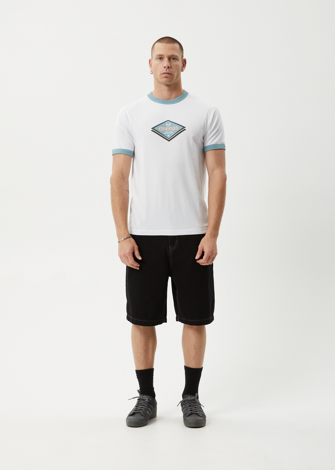 AFENDS Mens Tractorbeam - Ringer Tee - White 